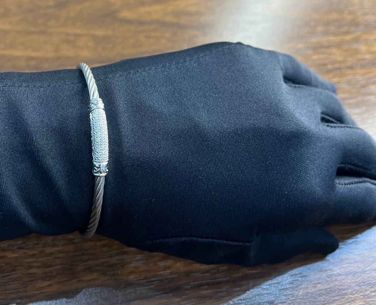 Silver Cable Row 18K White Gold Diamonds Filigree Statement Twisted Bracelet