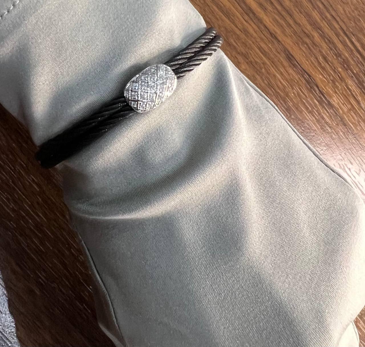 Black Cable Row 18K White Gold Diamonds Filigree Statement Twisted Bracelet