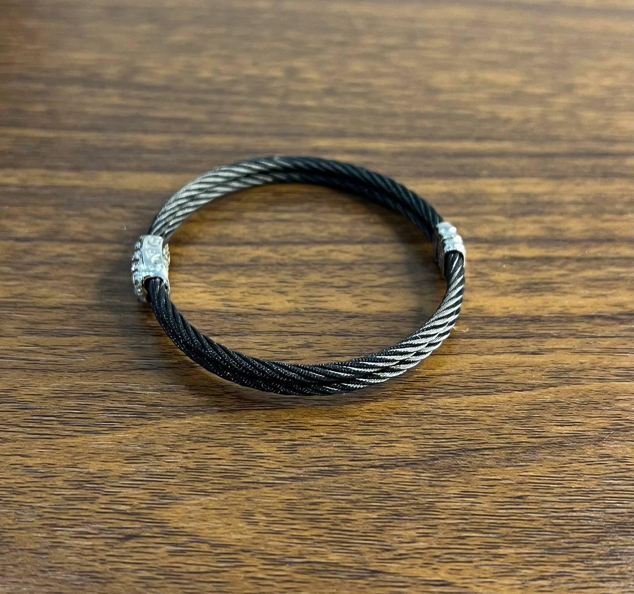 Black Cable Row 18K White Gold Diamonds Filigree Statement Twisted Bracelet