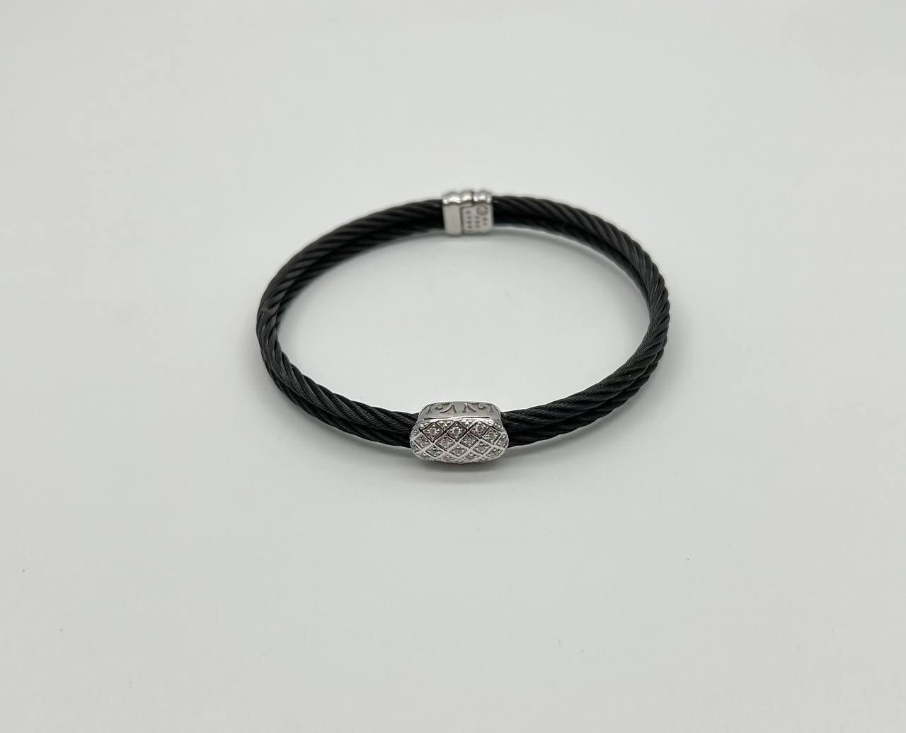 Black Cable Row 18K White Gold Diamonds Filigree Statement Twisted Bracelet