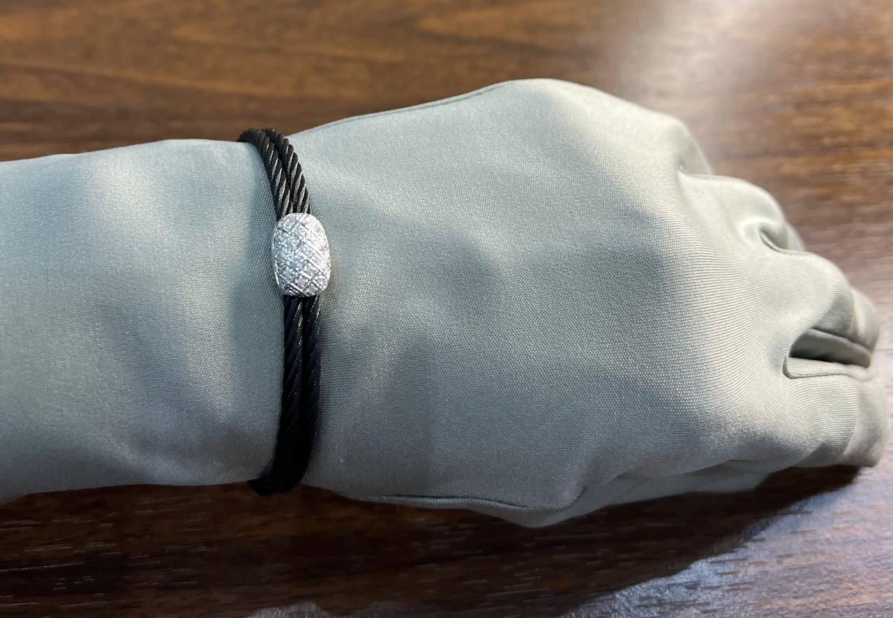 Black Cable Row 18K White Gold Diamonds Filigree Statement Twisted Bracelet