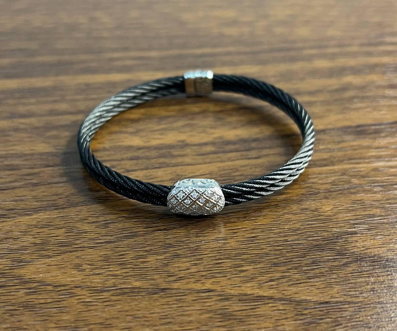 Black Cable Row 18K White Gold Diamonds Filigree Statement Twisted Bracelet