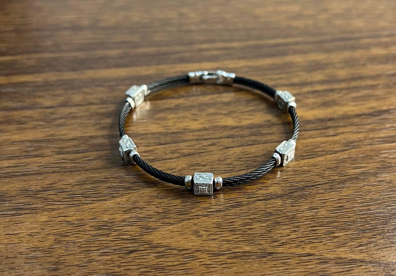 Black Cable Row 18K White Gold Diamonds Filigree Statement Twisted Bracelet