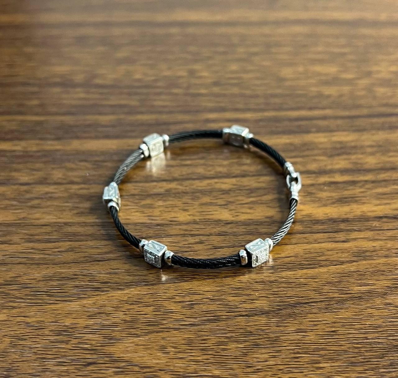 Black Cable Row 18K White Gold Diamonds Filigree Statement Twisted Bracelet