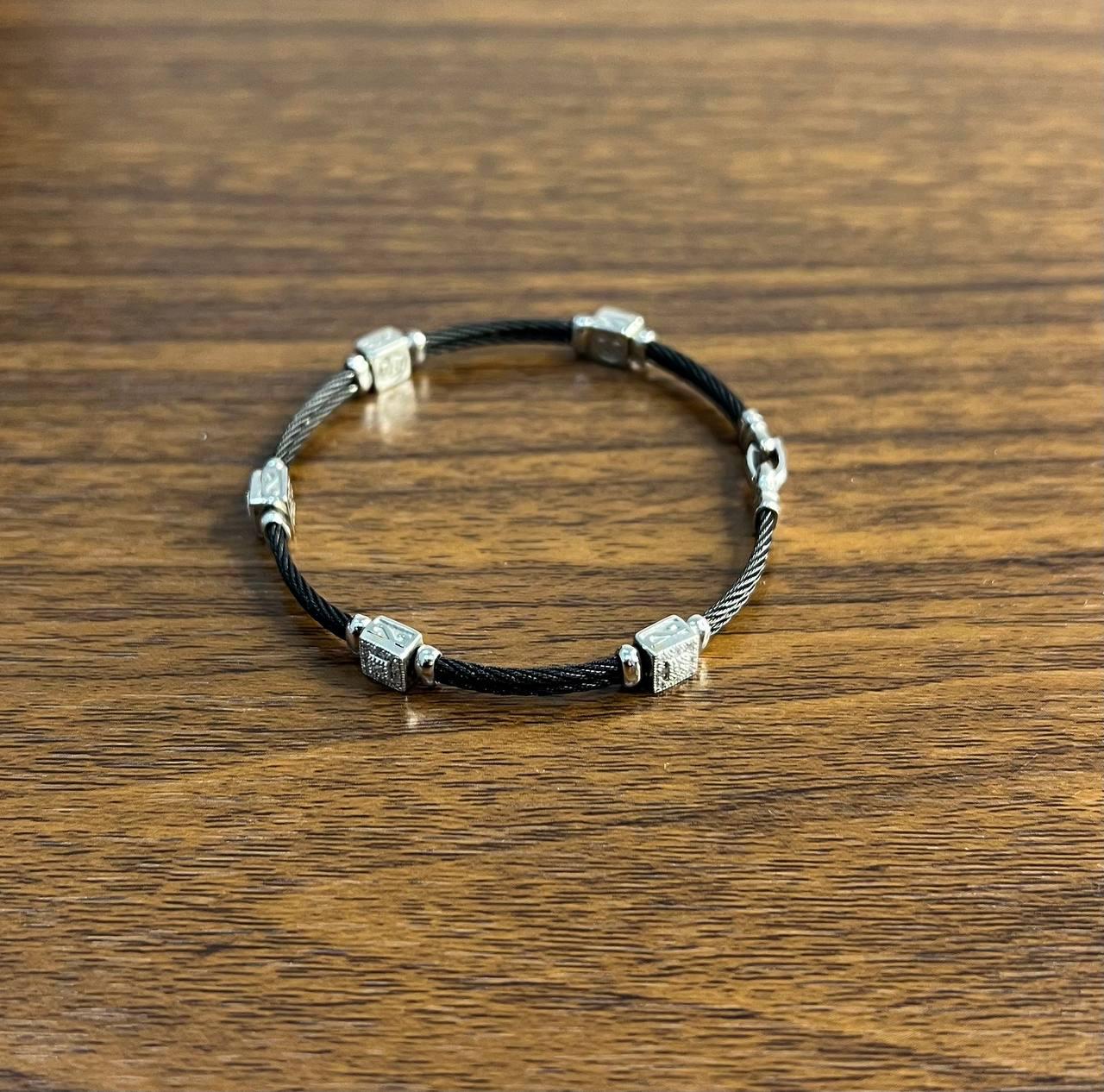 Black Cable Row 18K White Gold Diamonds Filigree Statement Twisted Bracelet