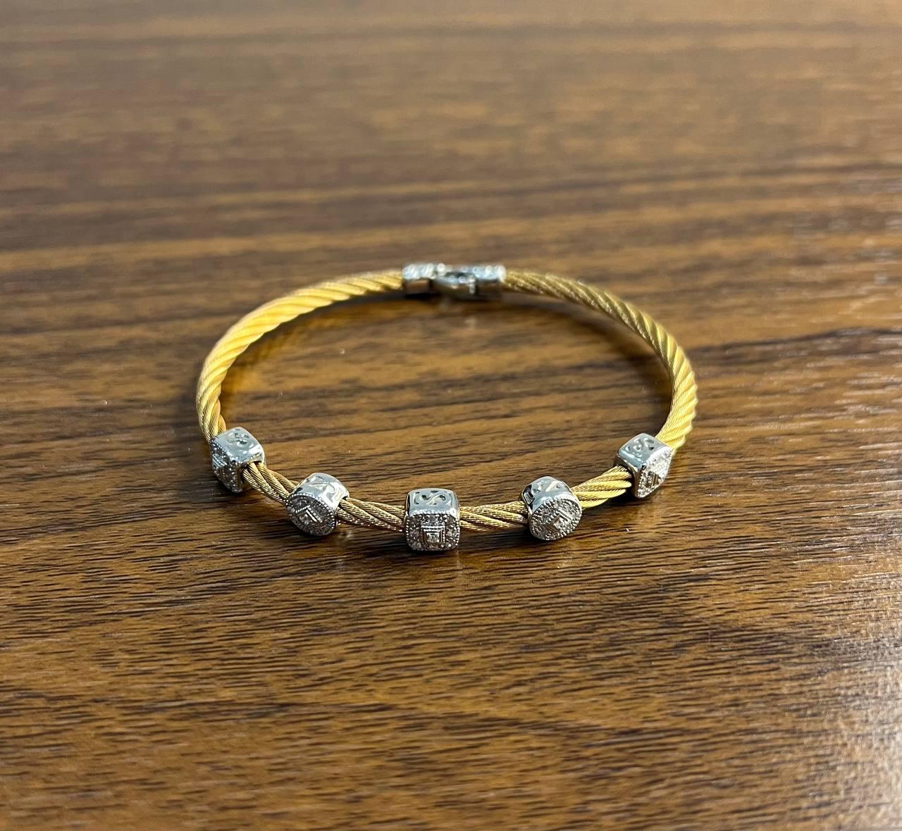 Yellow Cable Row 18K White Gold Diamonds Filigree Statement Twisted Bracelet