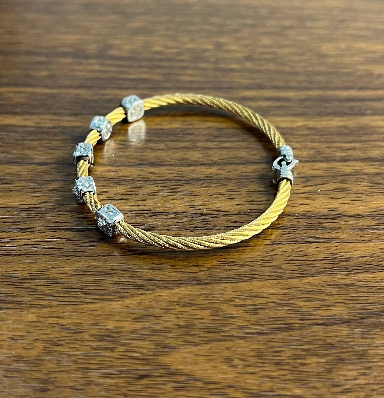 Yellow Cable Row 18K White Gold Diamonds Filigree Statement Twisted Bracelet