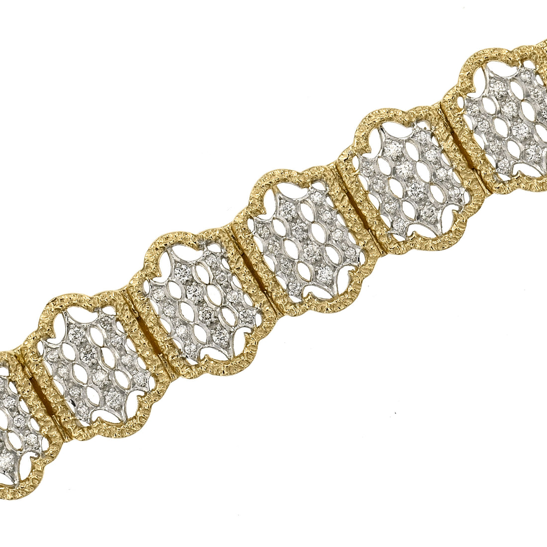 Diamond Moroccan Style Motif 14K White Yellow Two Tone Gold Bracelet
