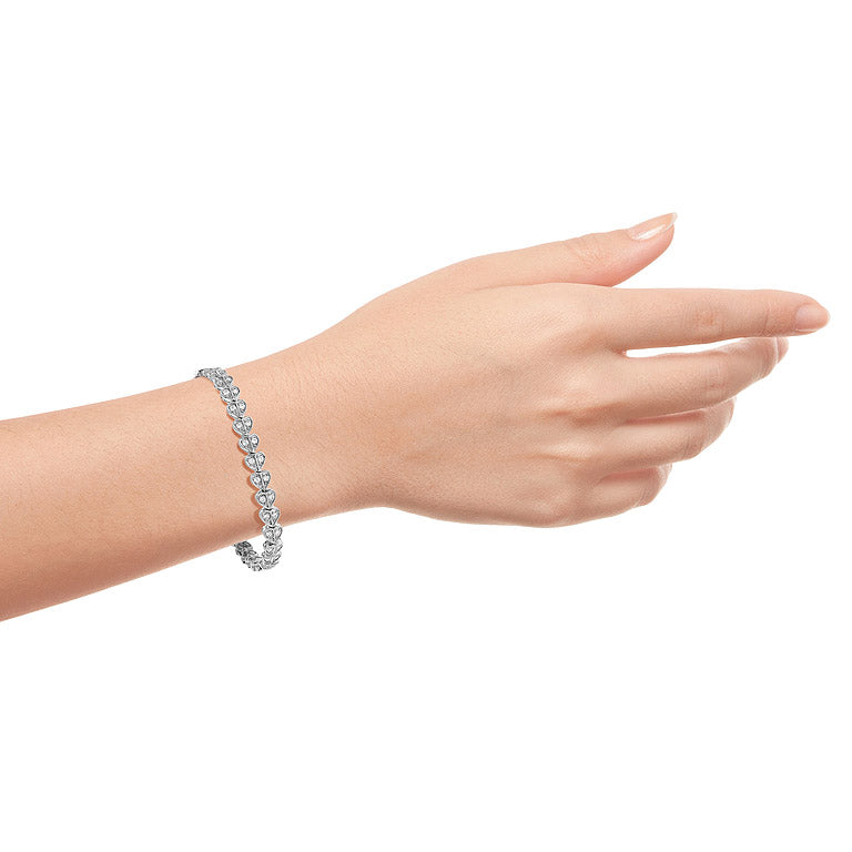 Heart Motif Shape Vintage Inspired Diamond Tennis Line 14K White Gold Bracelet