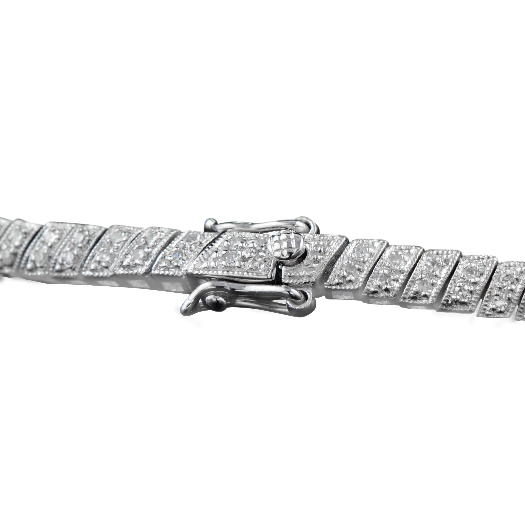 Round Blue Sapphire & Diamond Art Deco Inspired Design White Gold Bracelet