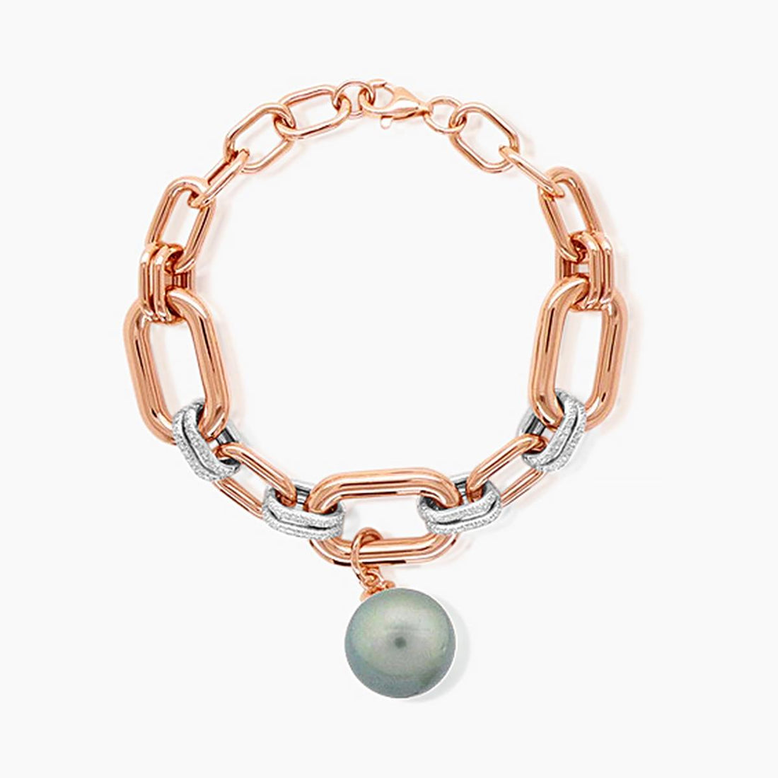 Tahitian Grey Pearl & White Diamond 18K Rose & White Gold Link Bracelet