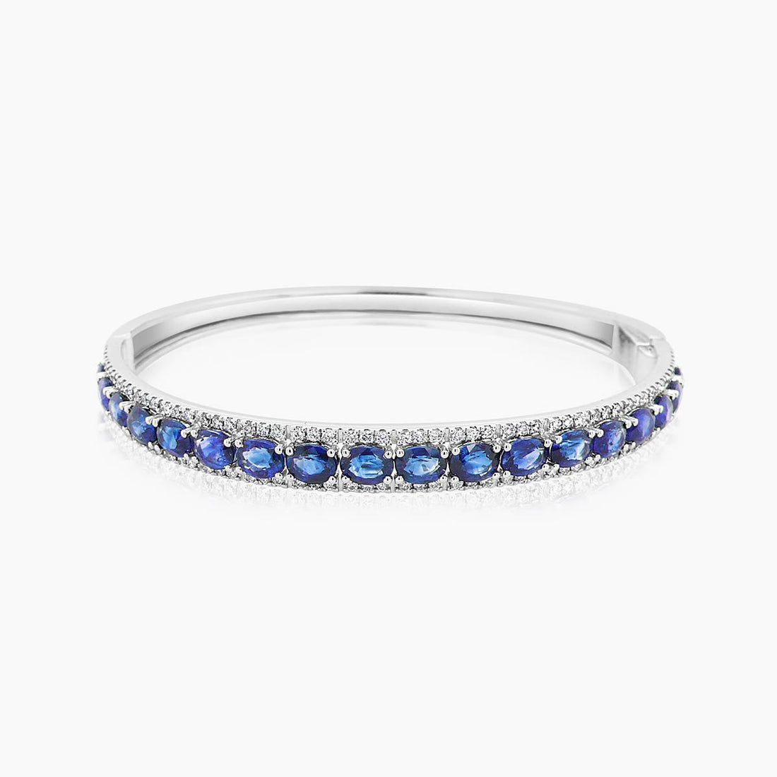Blue Sapphire White Diamond 18K White Gold Chic Bangle Bracelet