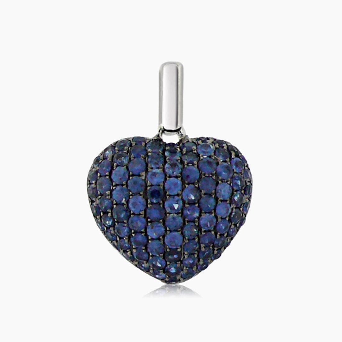 Heart Blue Sapphire Pave Set 18K White Gold Love Shape Pendant