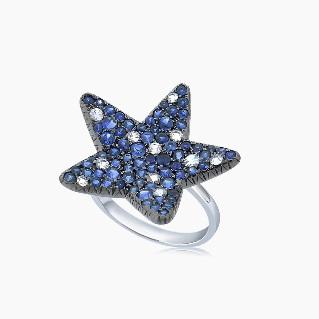 Star Fish Diamond & Blue Sapphire & Light Blue Sapphire 18K White Gold Ring