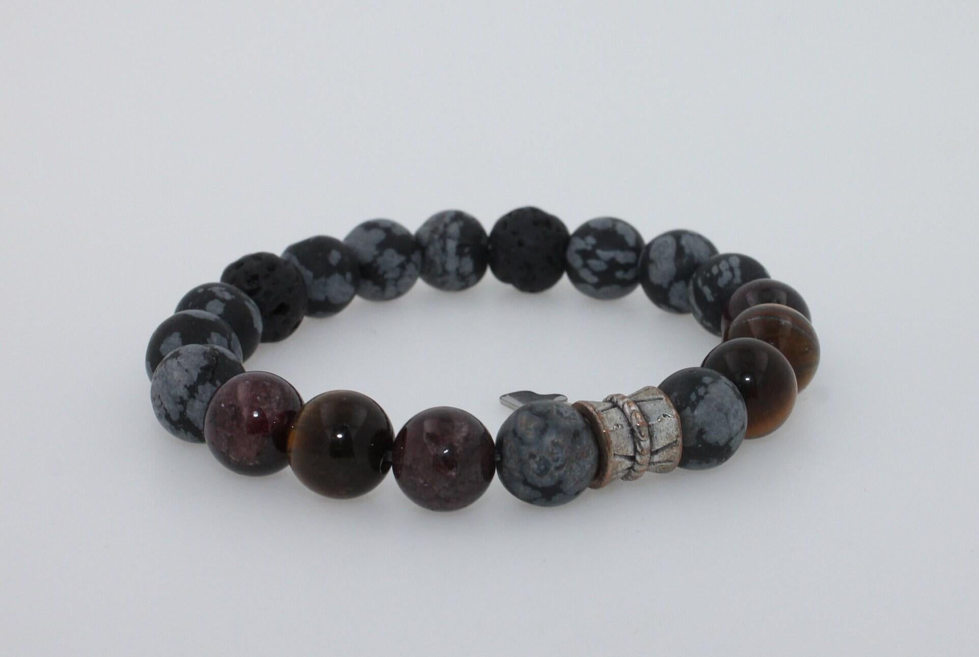 Black Agate Brown Earth Gemstones Round Bead Stretchy Unique Statement Circle Be