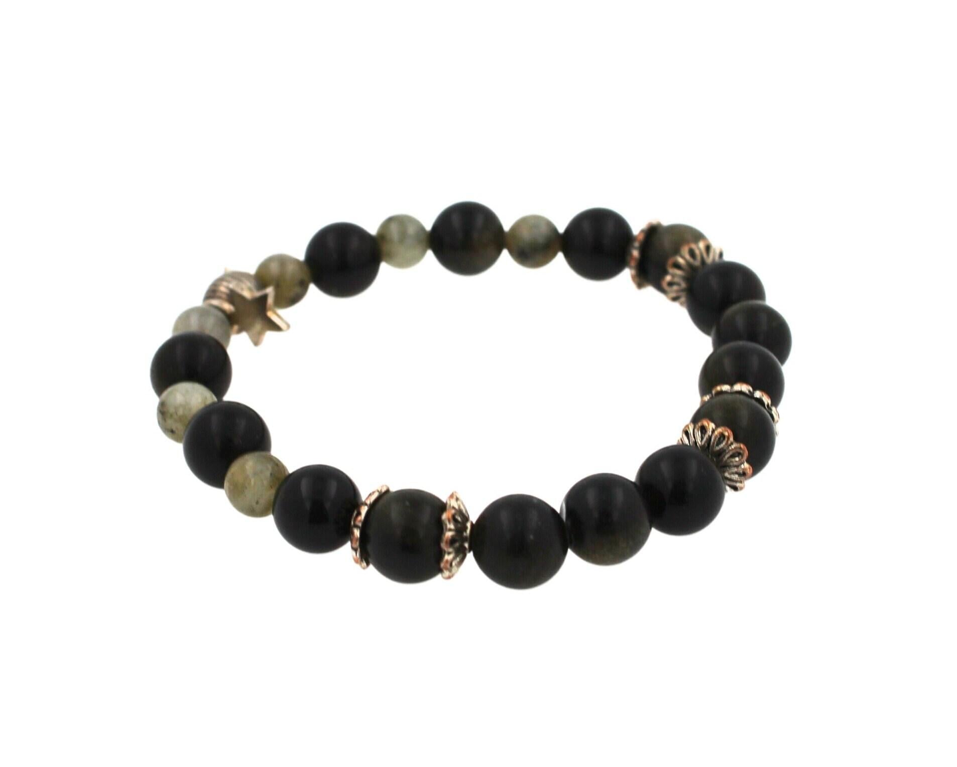 Black Agate Grey Earth Gemstones Round Bead Stretchy Unique Statement Circle Bea