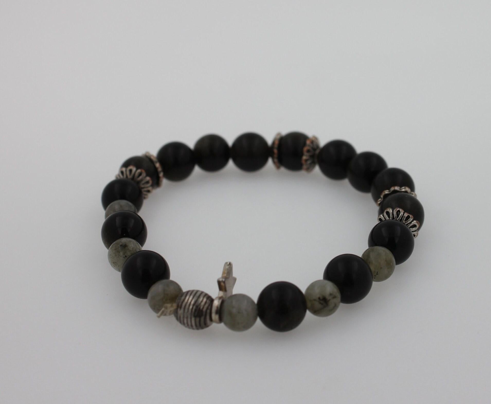 Black Agate Grey Earth Gemstones Round Bead Stretchy Unique Statement Circle Bea