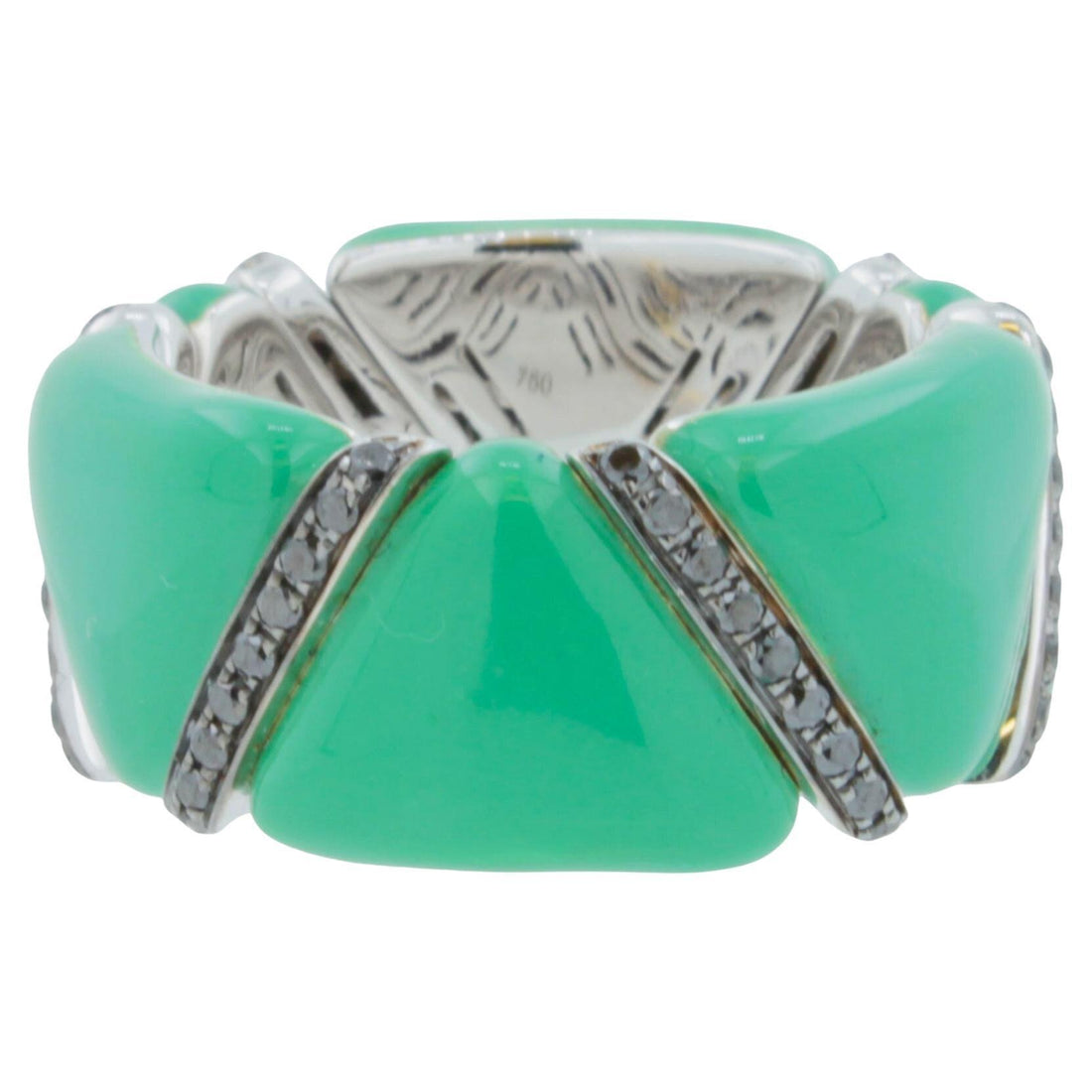 Black Diamond Green Enamel Eternity Band 18 Karat White Gold Unique Italian Ring