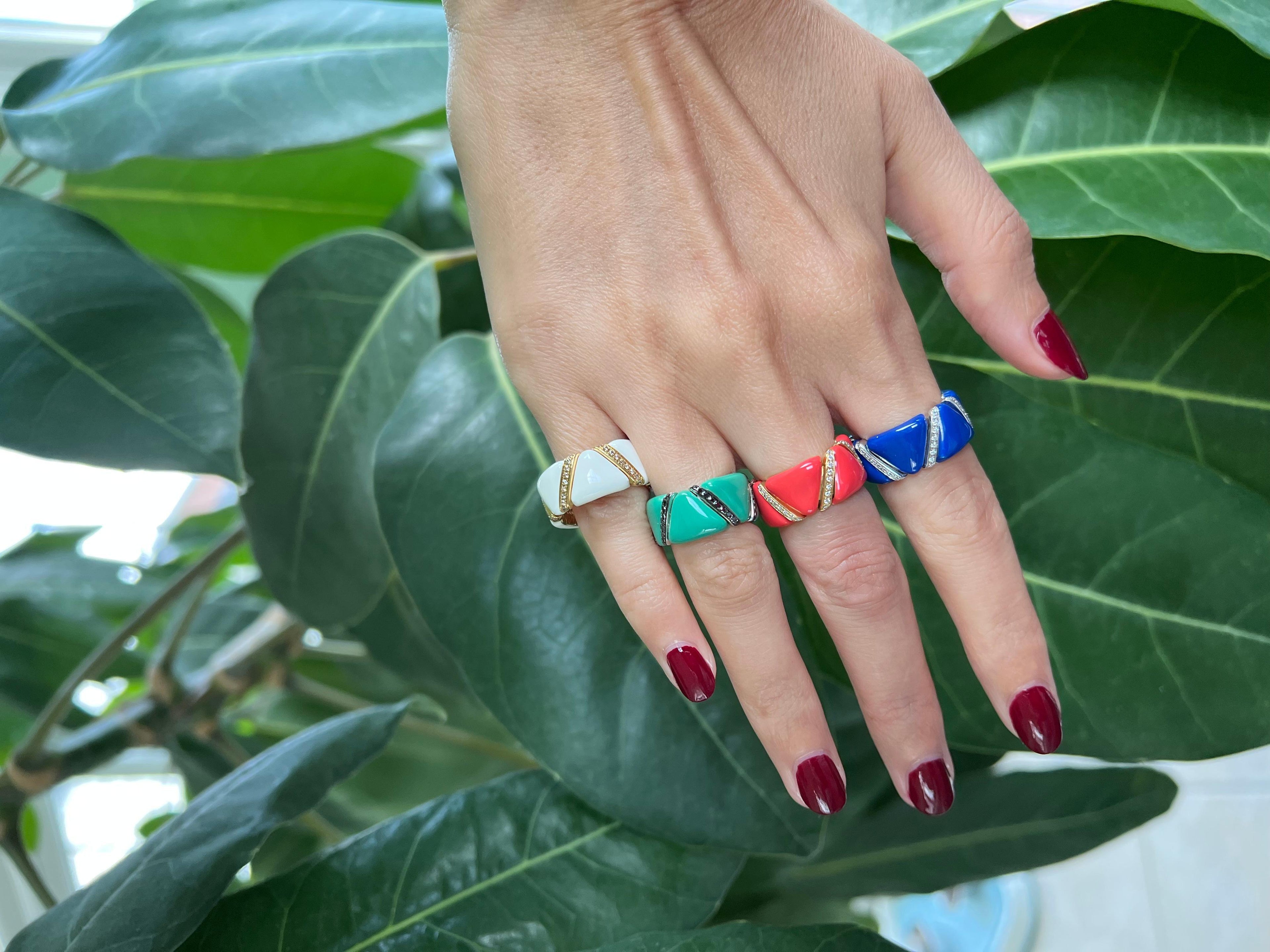 Black Diamond Green Enamel Eternity Band 18 Karat White Gold Unique Italian Ring