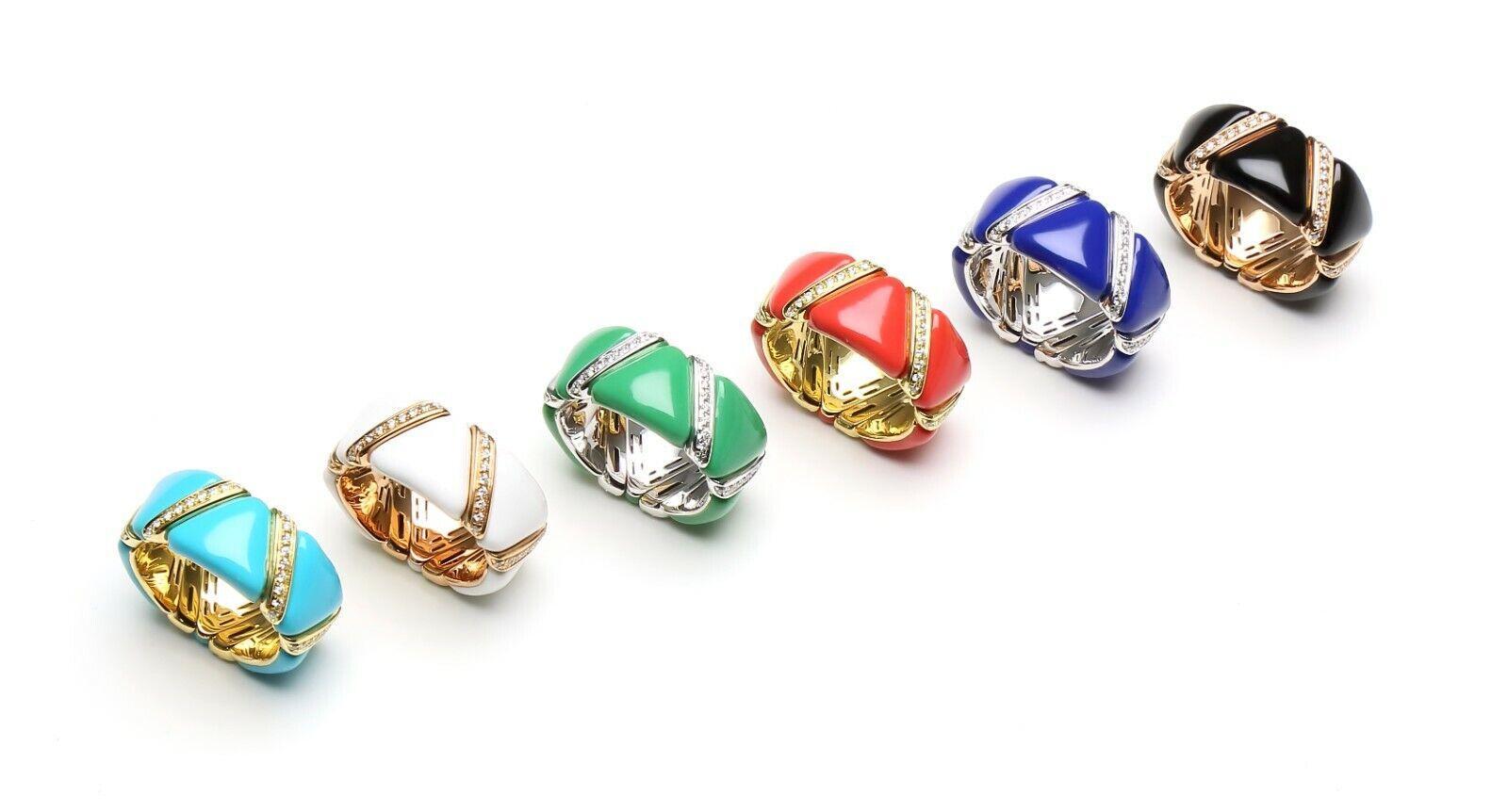 Black Diamond Green Enamel Eternity Band 18 Karat White Gold Unique Italian Ring