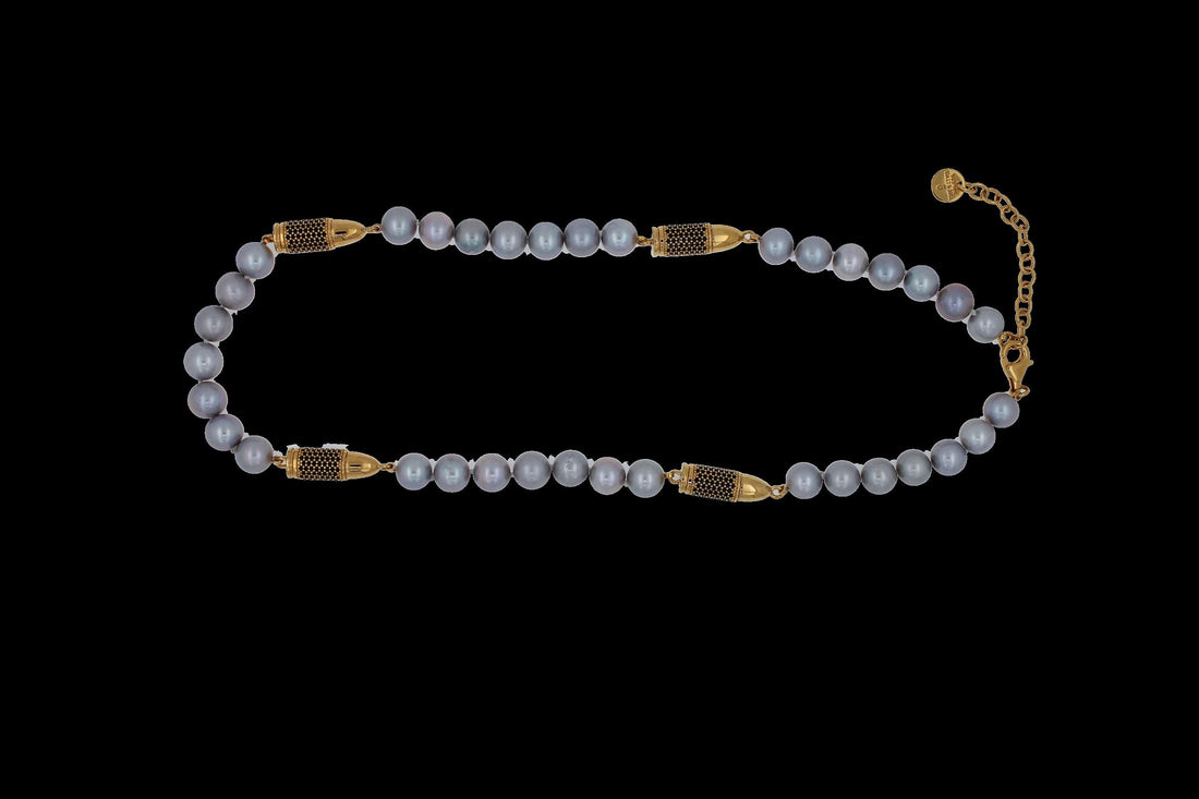 Black Spinel Pave Set Gold Rocket Bullet Grey Pearl 18K Gold Vermeil Sterling Si