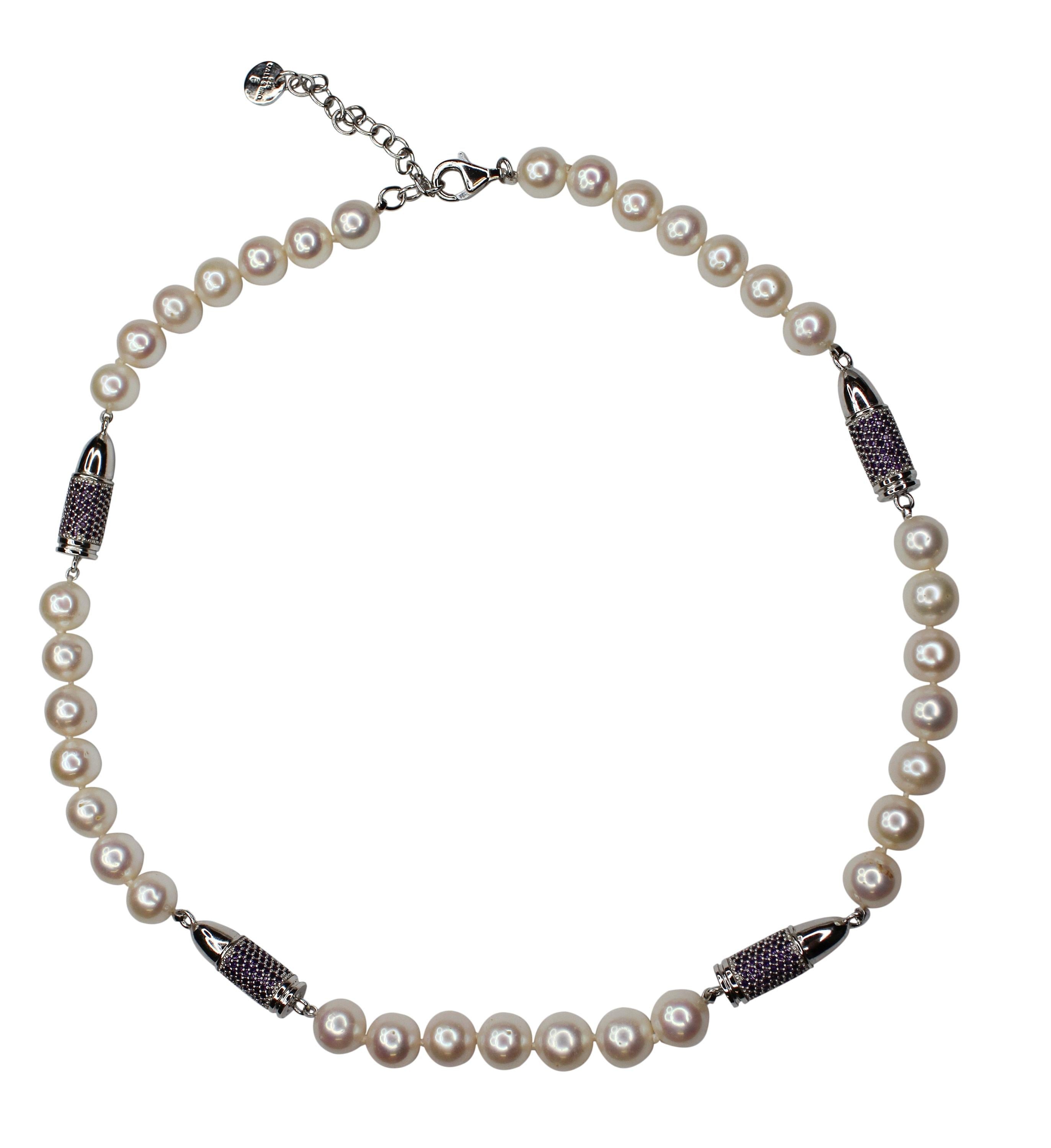 Black Spinel Pave Set Silver Rocket Bullet White Pearl Sterling Silver Bead Stat