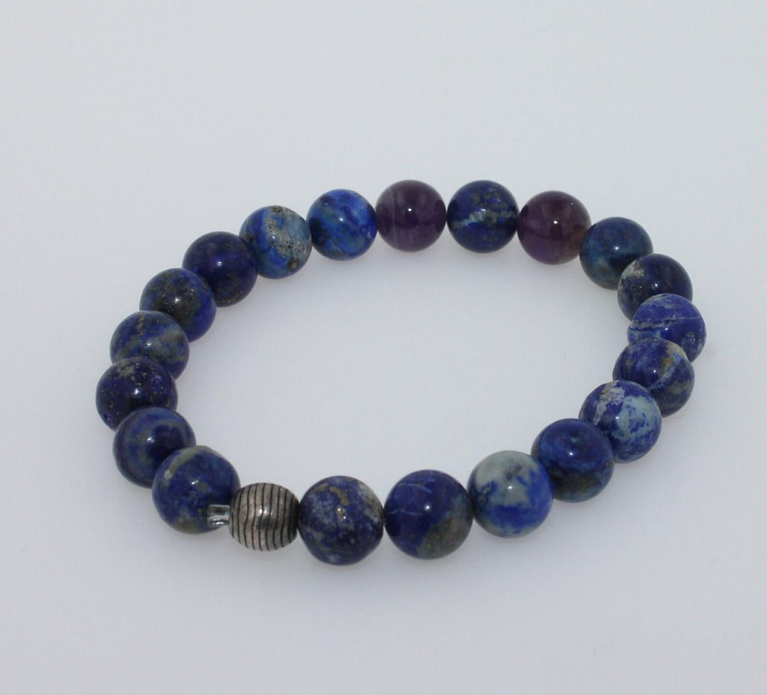 Blue Lapis Lazuli Purple Violet Lilac Amethysts Round Bead Stretchy Unique State