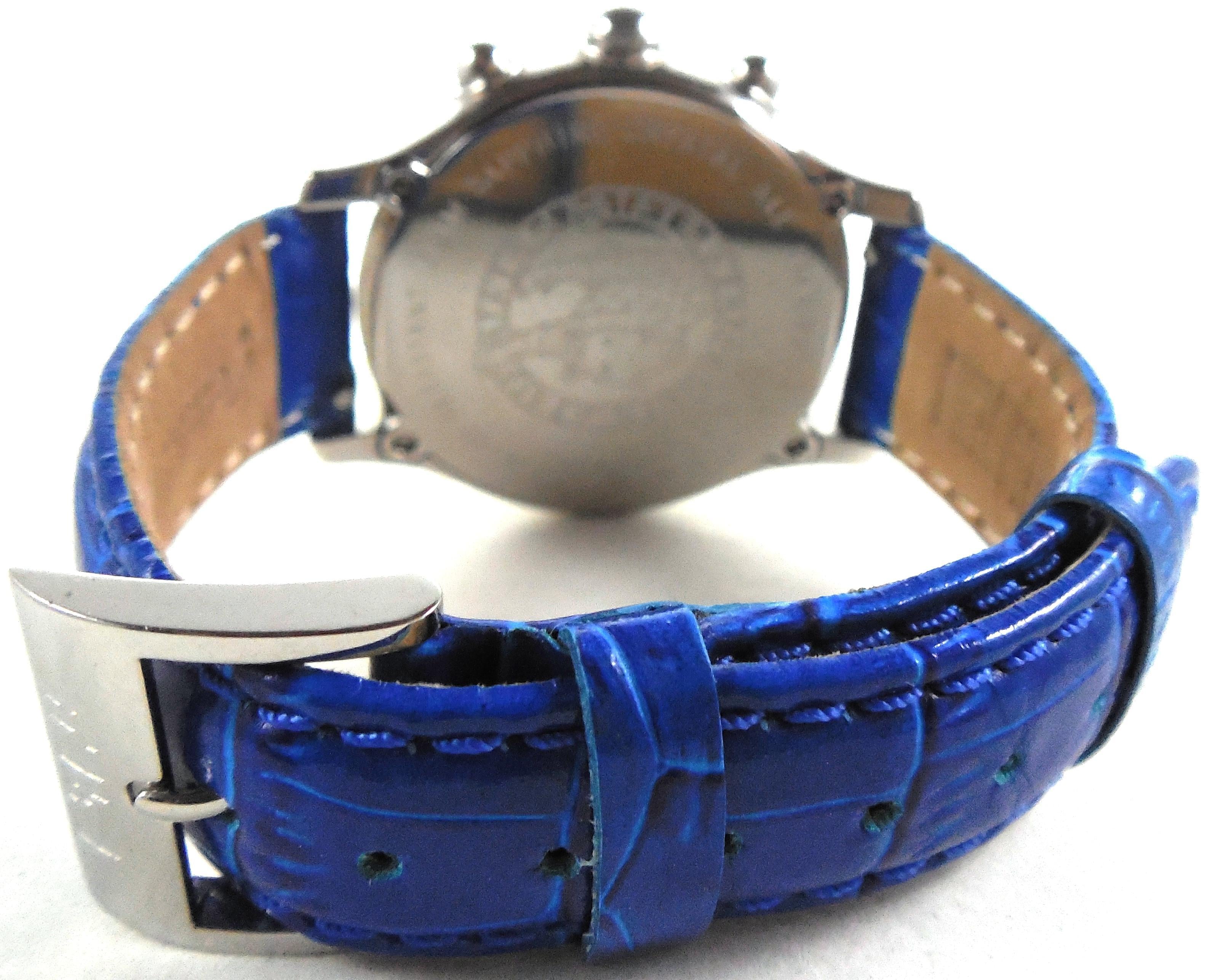 Blue Sapphire & Diamonds Pave Dial Luxury Swiss Quartz Exotic Leather Band Watch