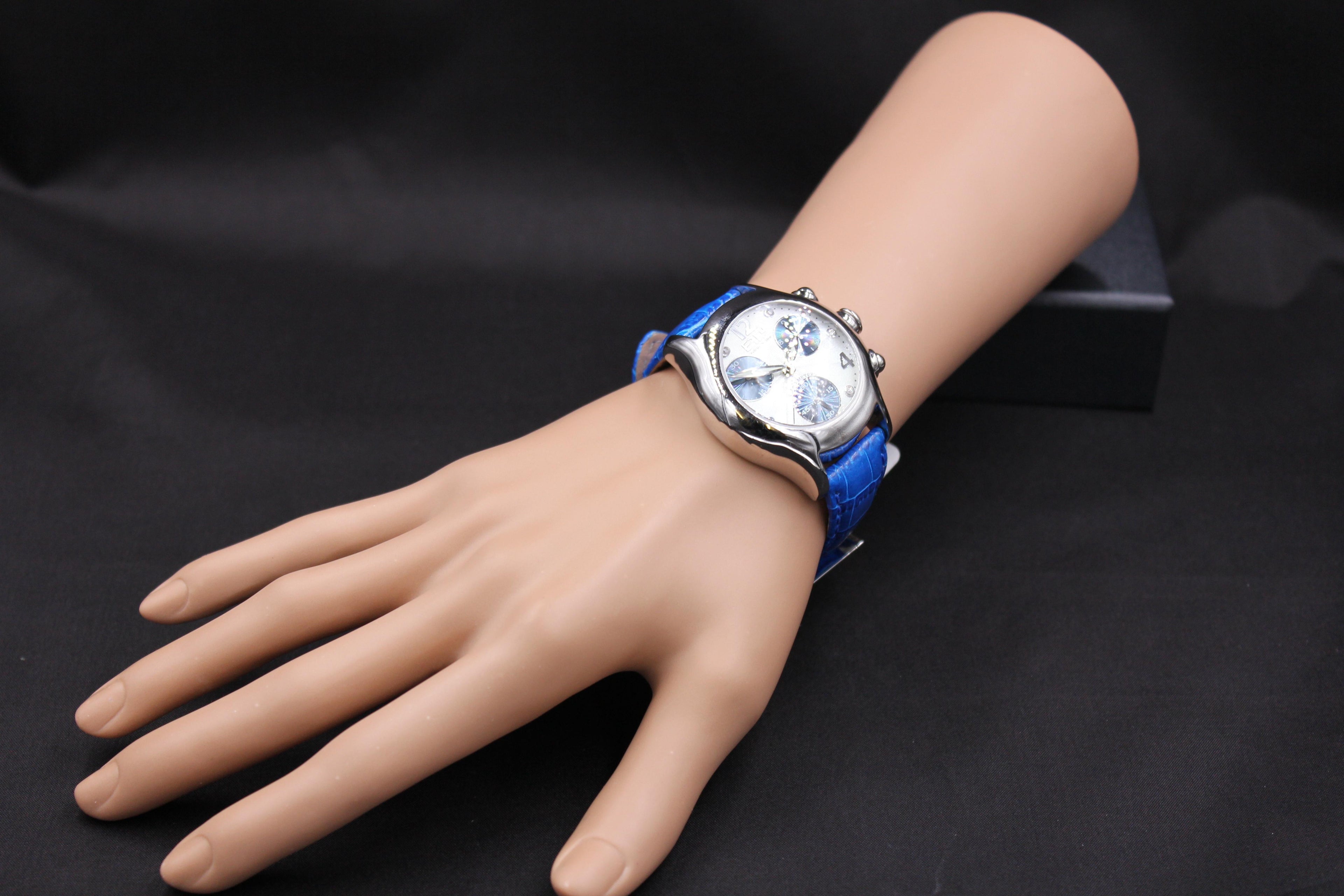 Blue Sapphire & Diamonds Pave Dial Luxury Swiss Quartz Exotic Leather Band Watch