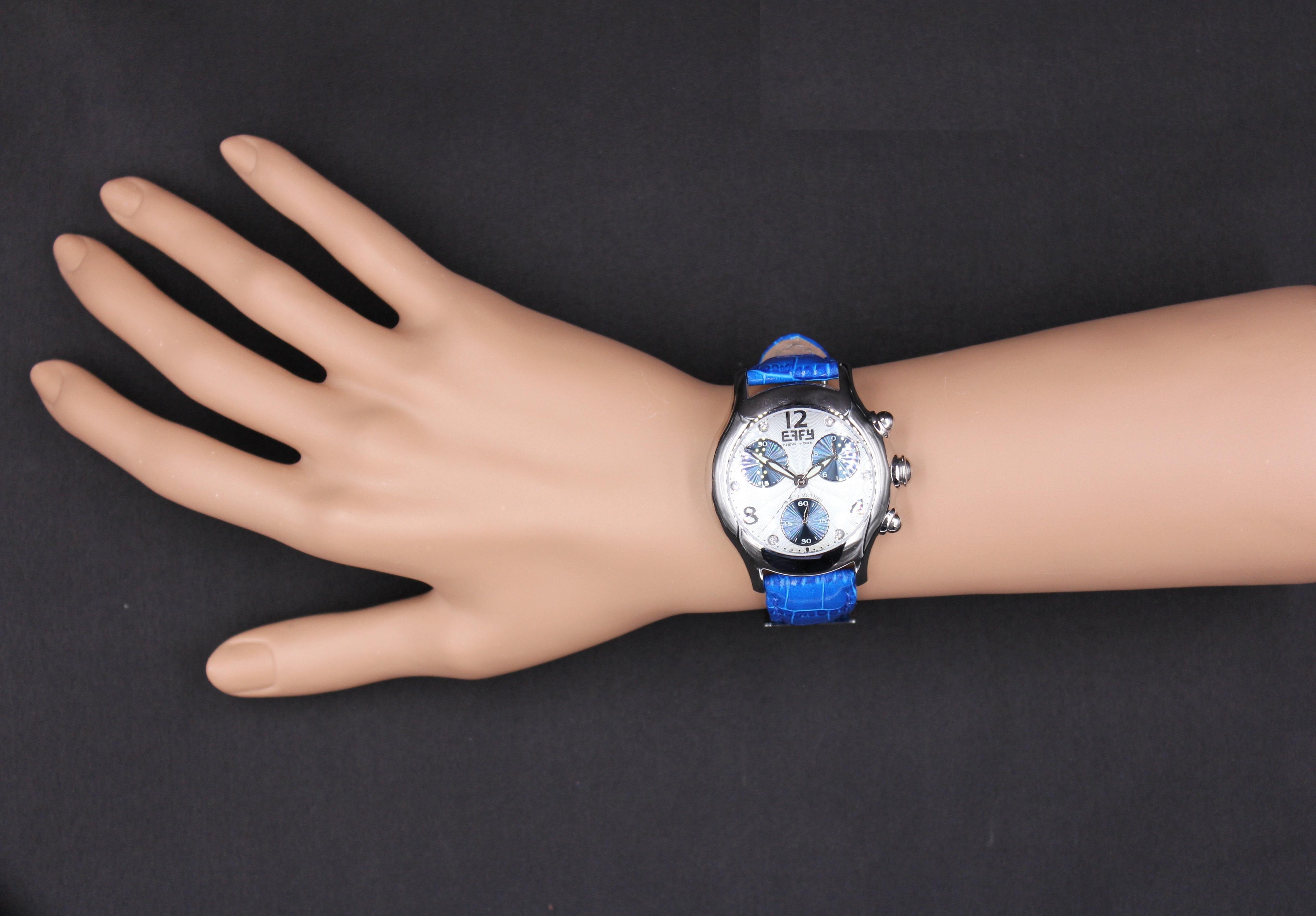 Blue Sapphire & Diamonds Pave Dial Luxury Swiss Quartz Exotic Leather Band Watch