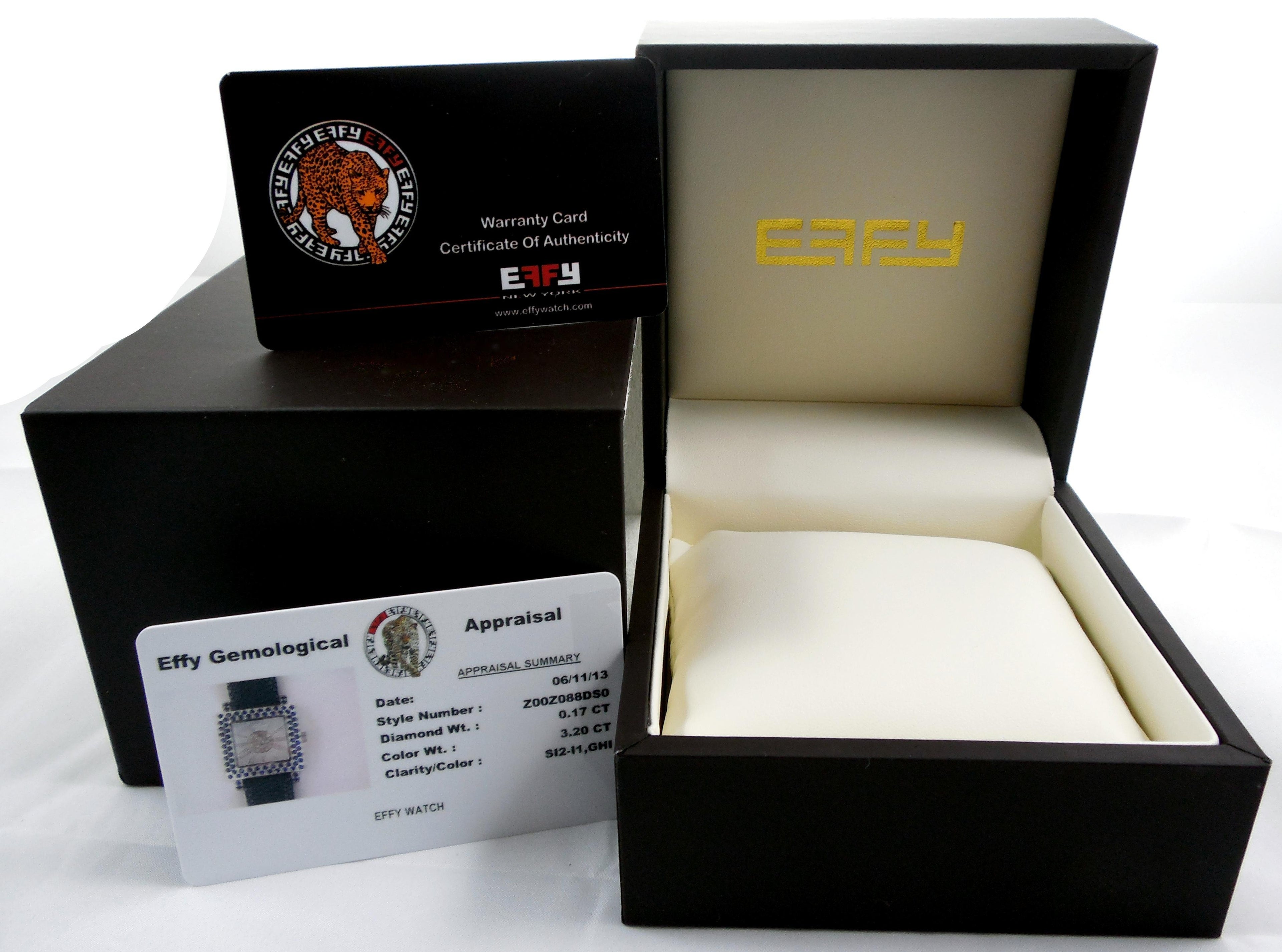 Blue Sapphire & Diamonds Pave Dial Luxury Swiss Quartz Exotic Leather Watch