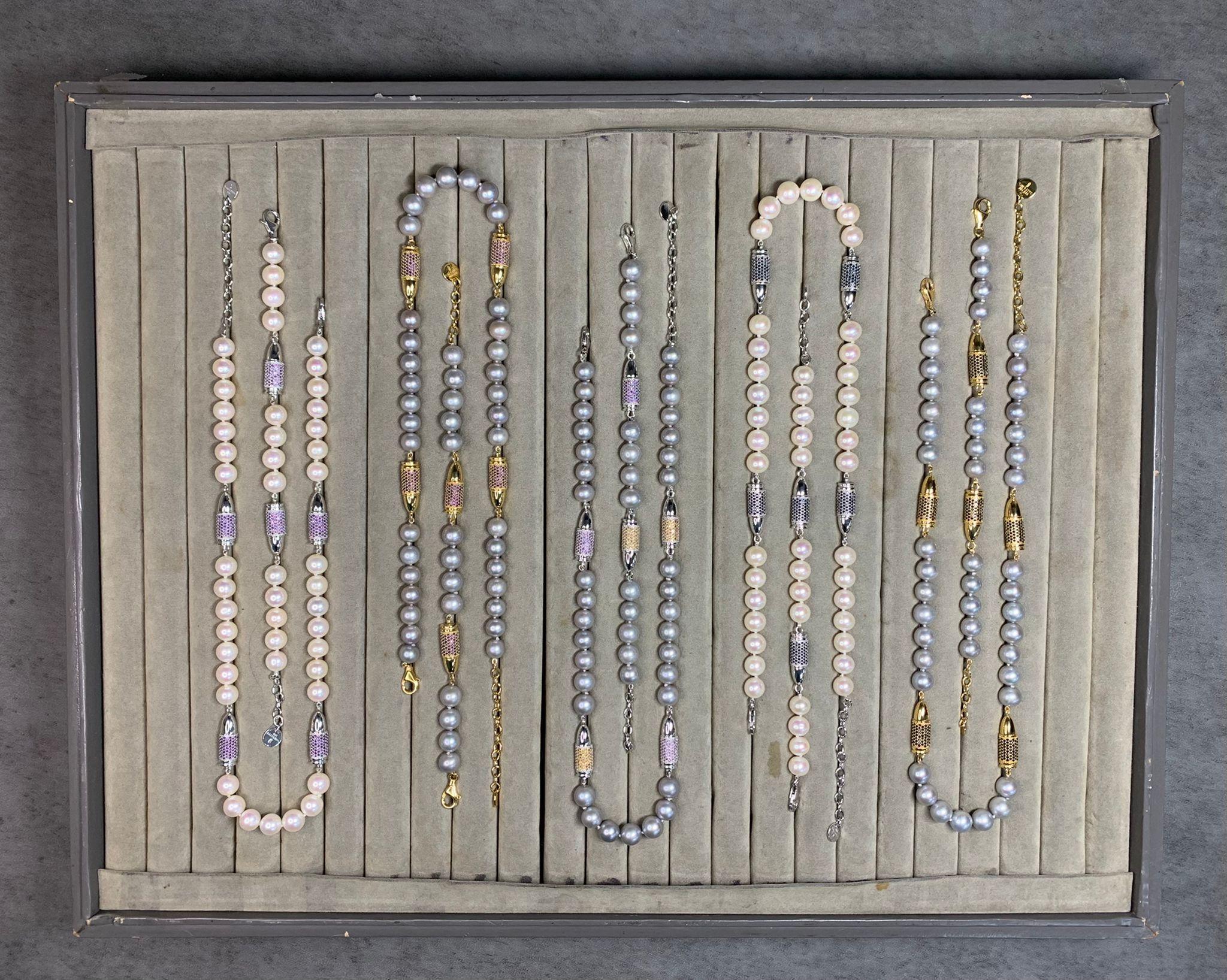 Blue Sapphire Red Garnet Rocket Bullet White Pearl Gold Vermeil Silver Bracelet