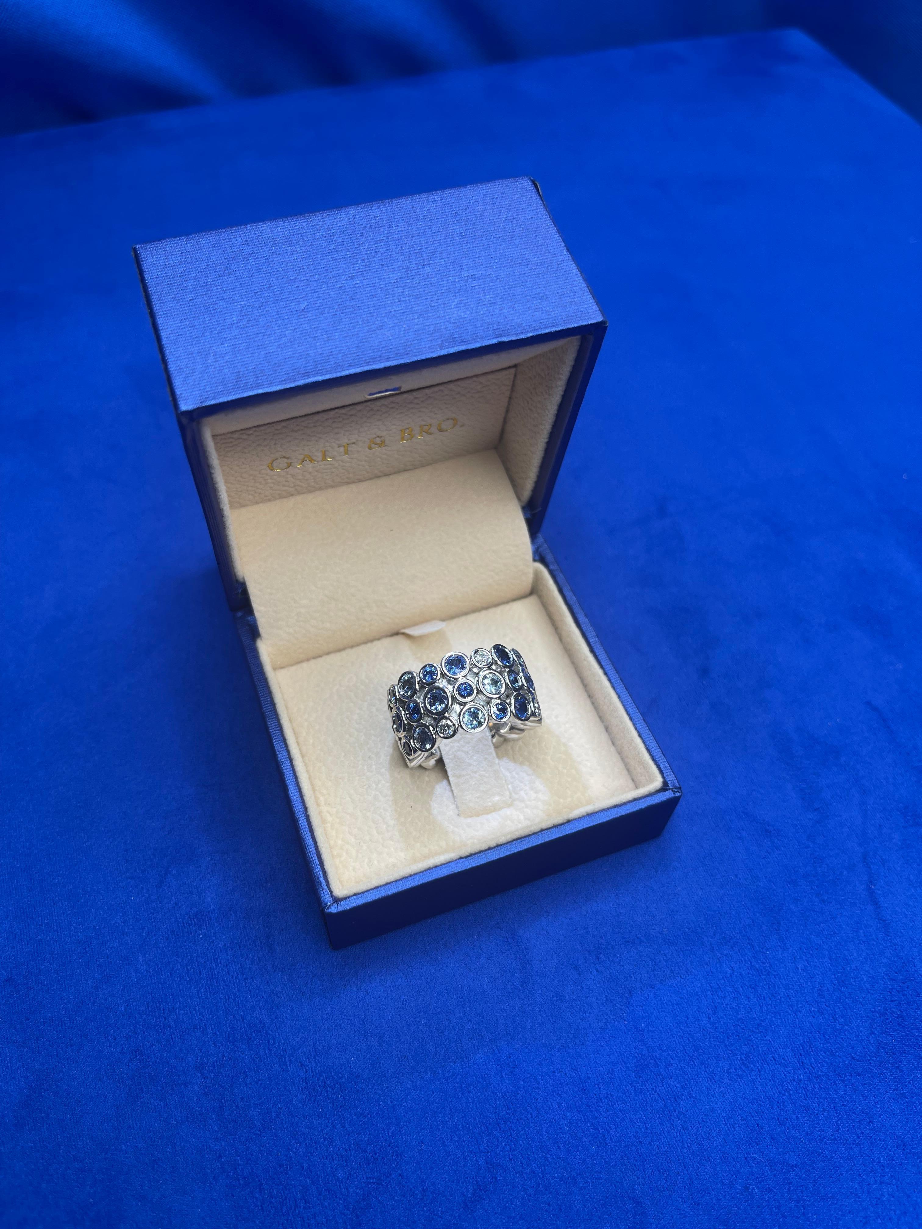 Blue Sapphire Sky Topaz Diamond Flexible Bezel Eternity 18K White Gold Ring Band