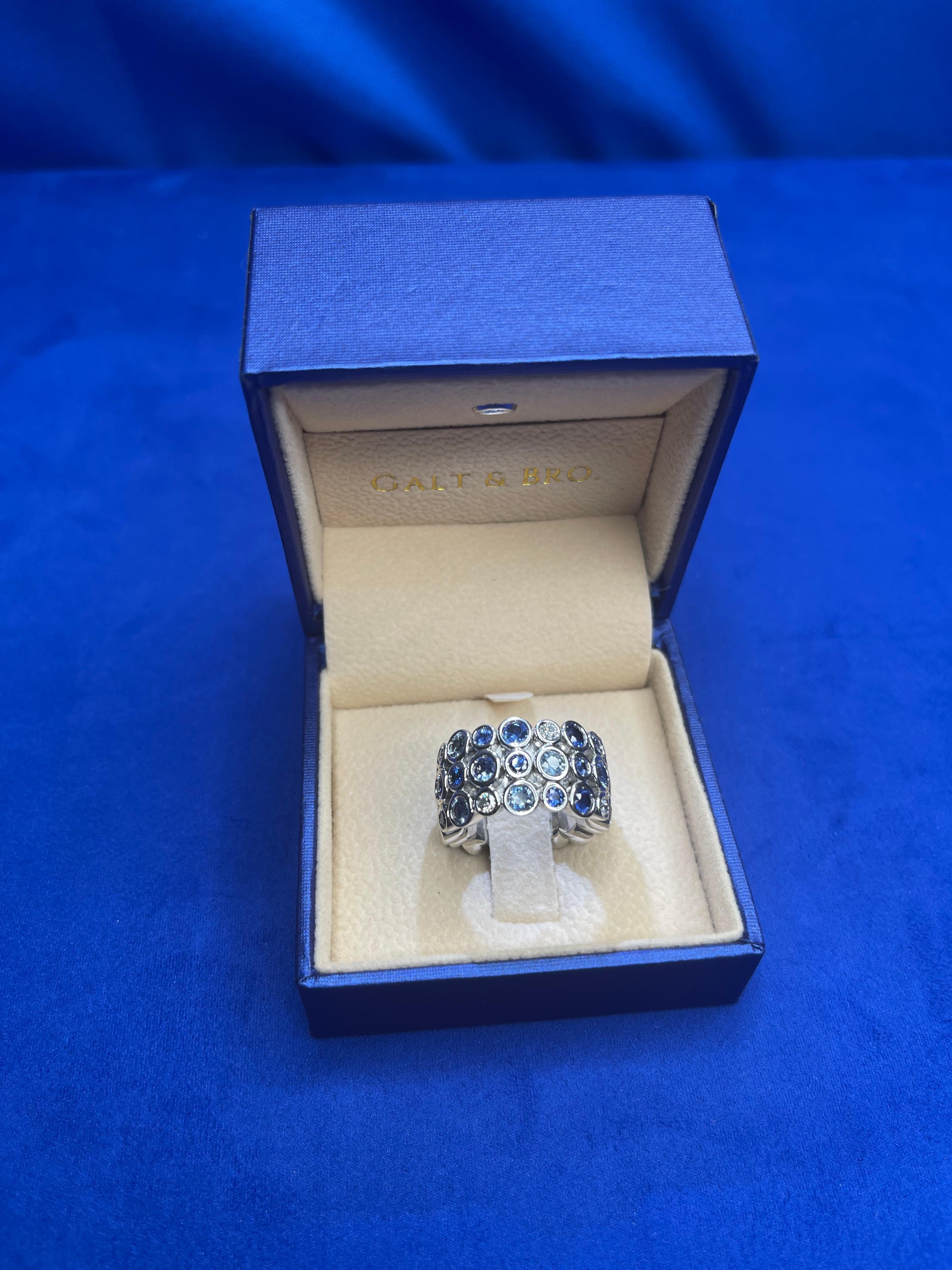 Blue Sapphire Sky Topaz Diamond Flexible Bezel Eternity 18K White Gold Ring Band
