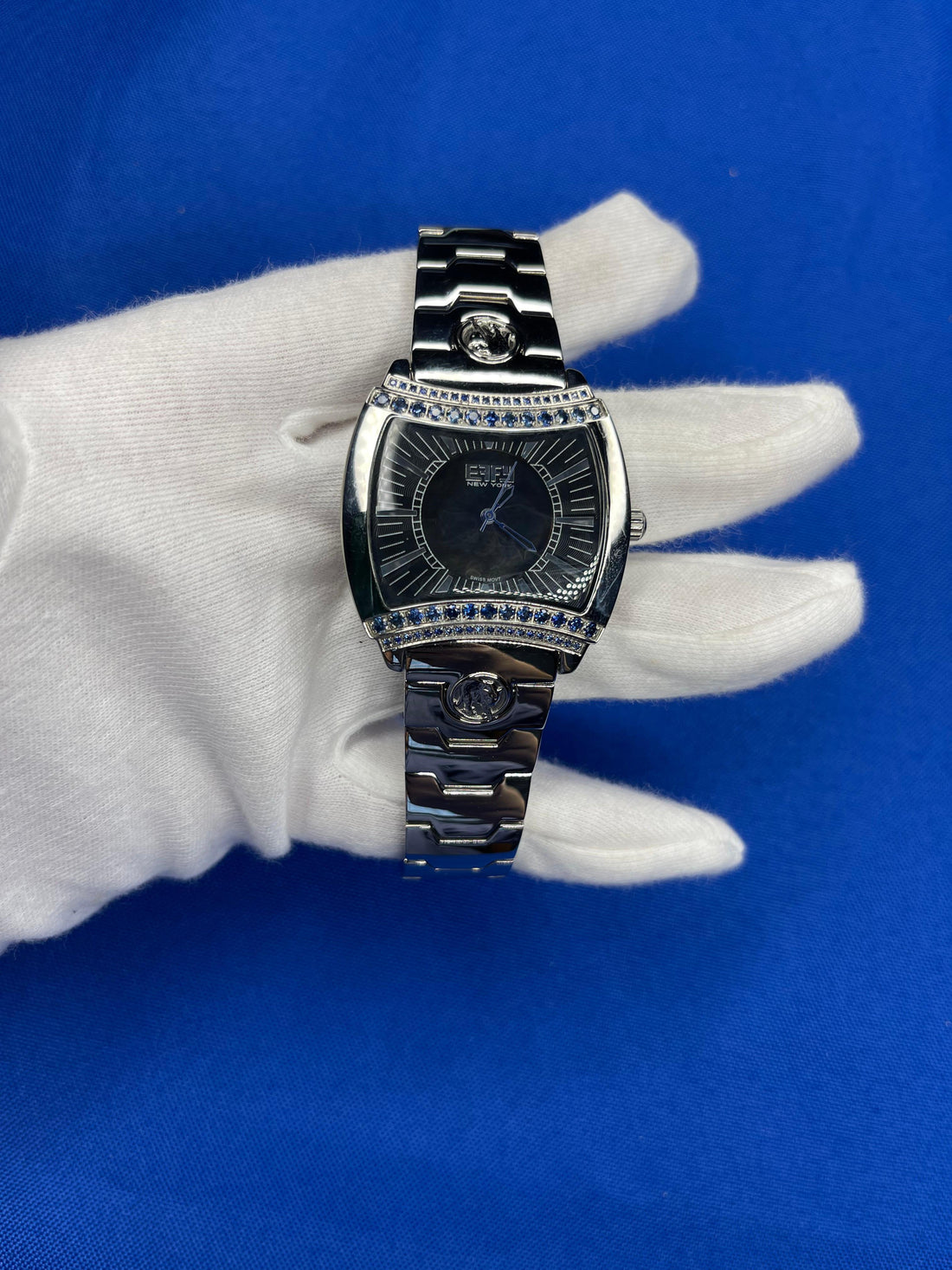 Blue Sapphires & Diamond Pave Dial Luxury Swiss Quartz Bracelet Watch