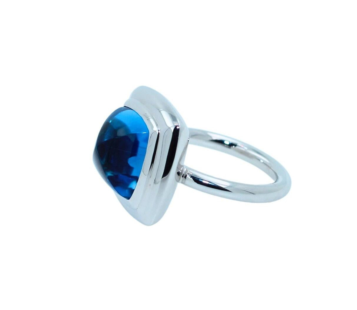 Blue Topaz Sugarloaf Cabochon Mountain Pyramid Cone Cocktail Statement Solitaire