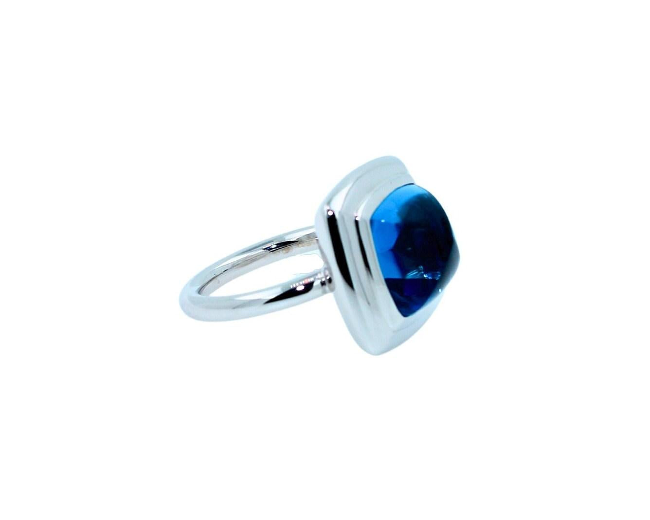 Blue Topaz Sugarloaf Cabochon Mountain Pyramid Cone Cocktail Statement Solitaire