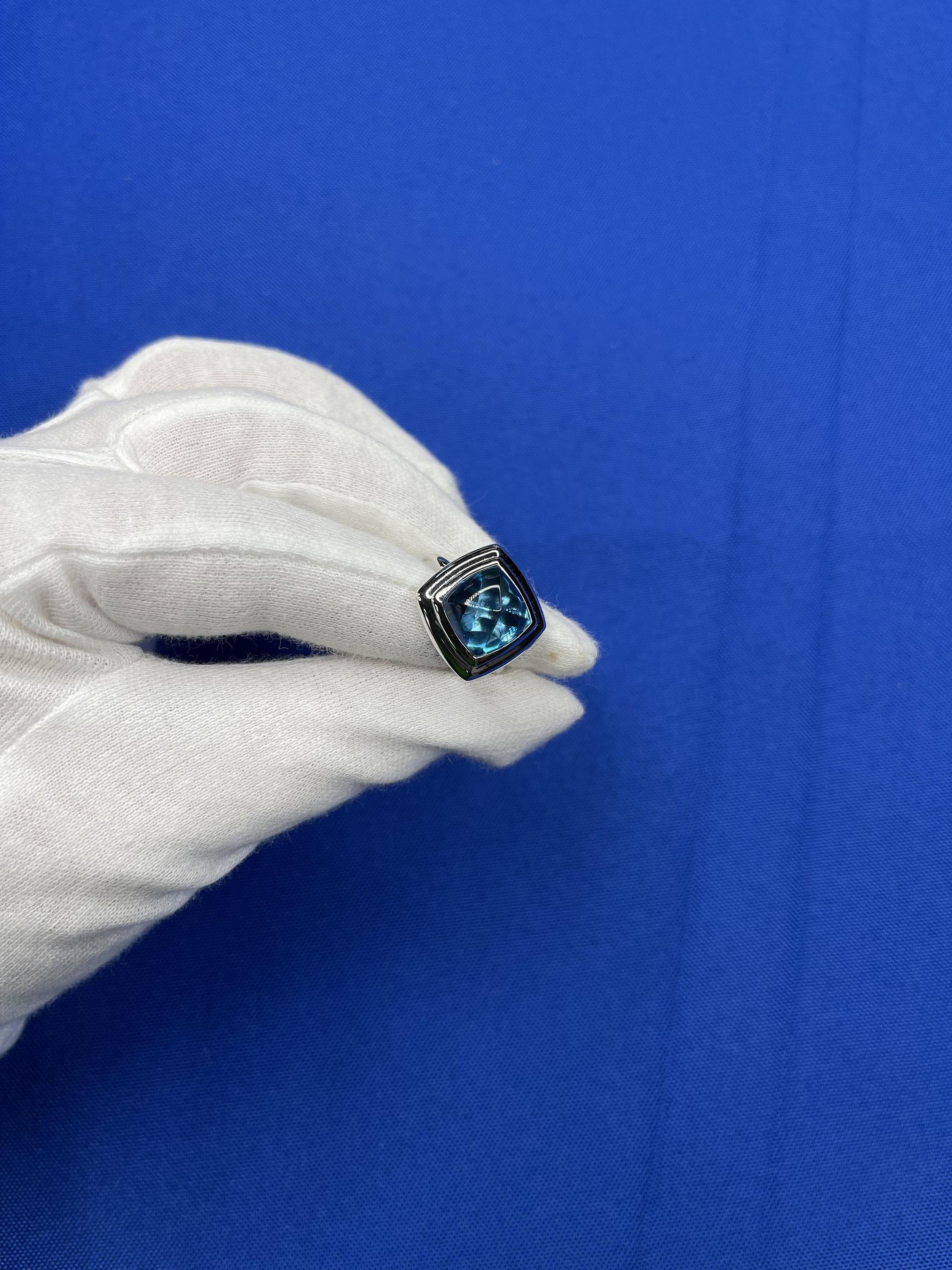 Blue Topaz Sugarloaf Cabochon Mountain Pyramid Cone Cocktail Statement Solitaire