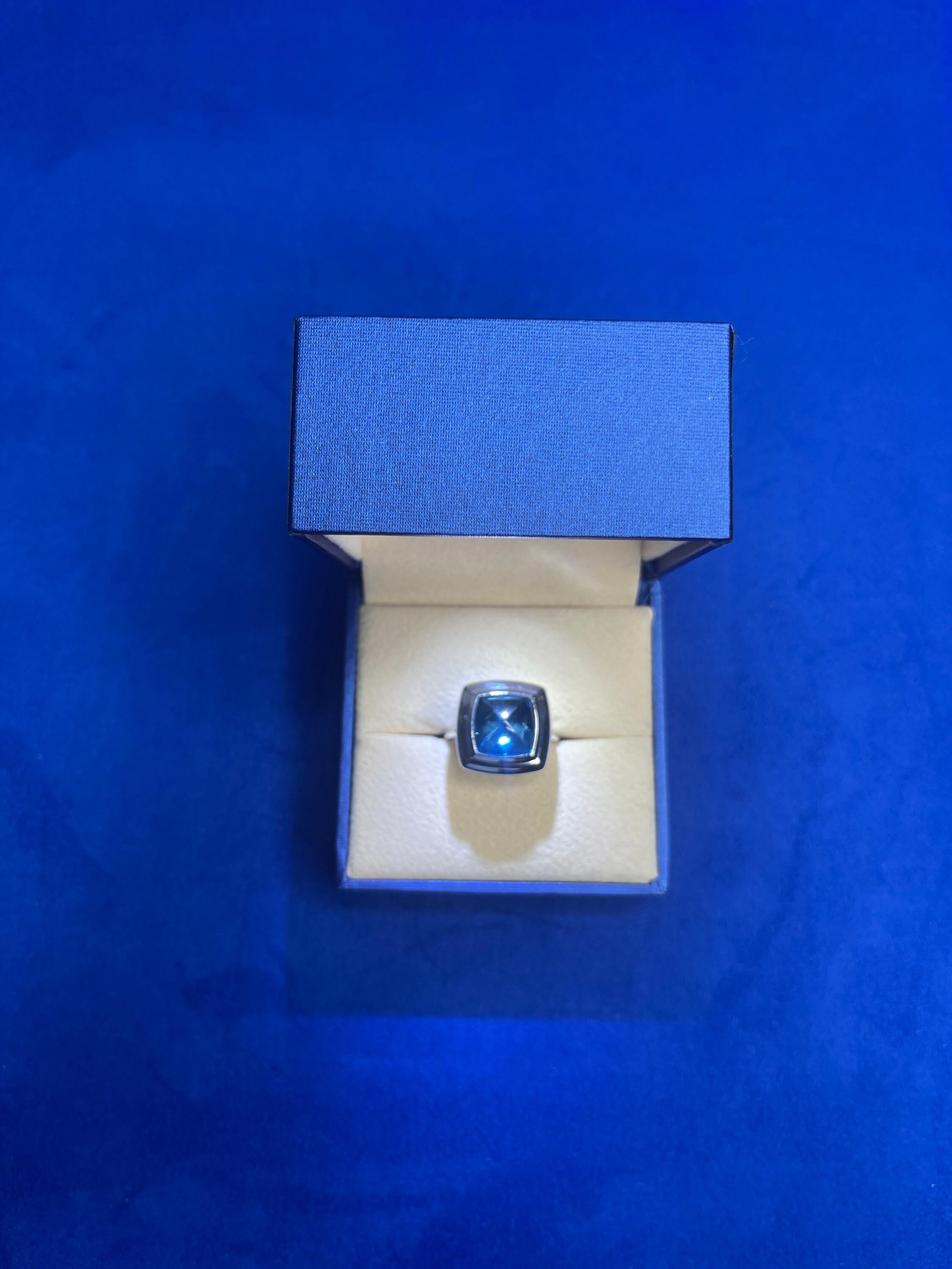 Blue Topaz Sugarloaf Cabochon Mountain Pyramid Cone Cocktail Statement Solitaire