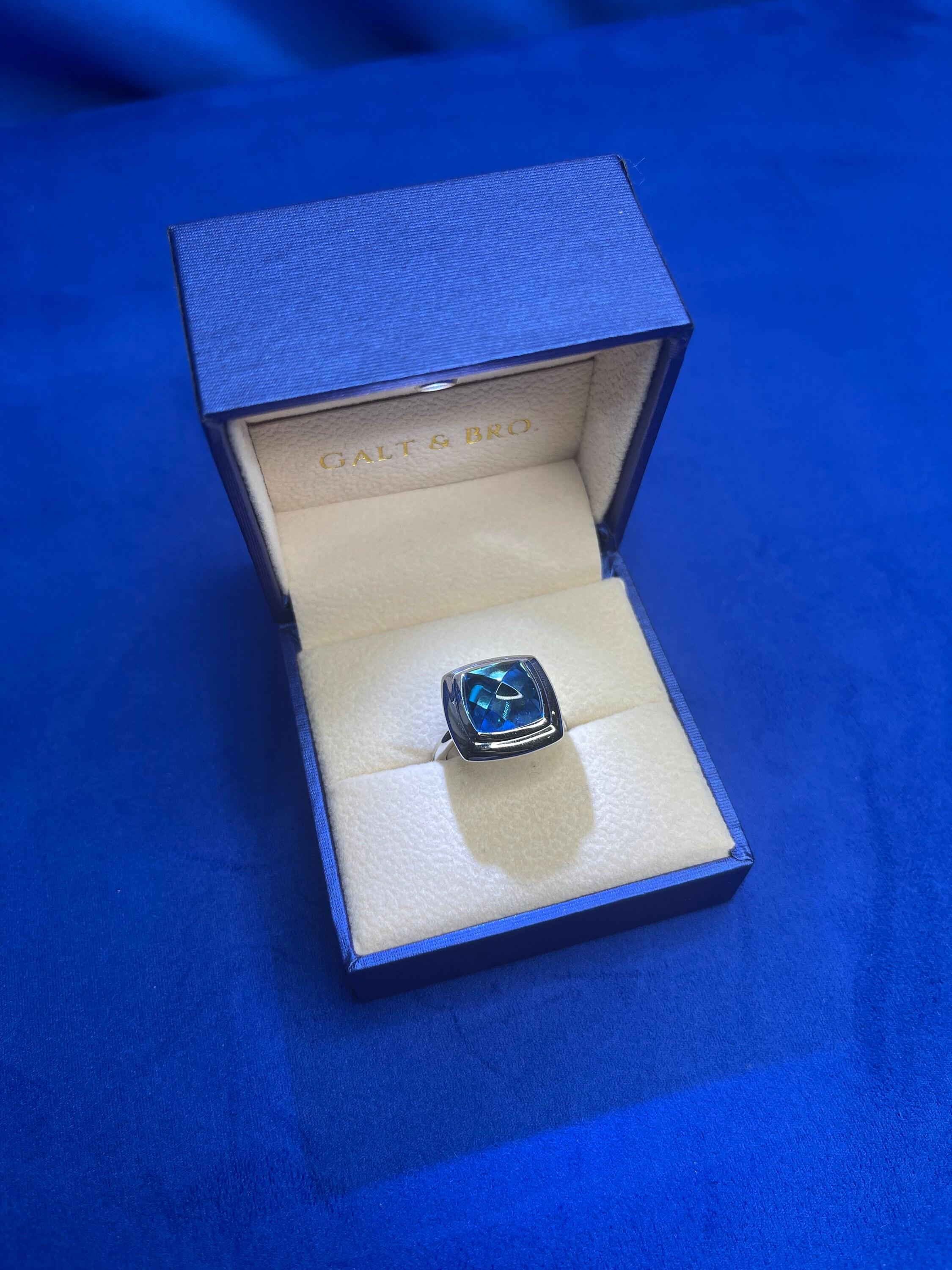 Blue Topaz Sugarloaf Cabochon Mountain Pyramid Cone Cocktail Statement Solitaire