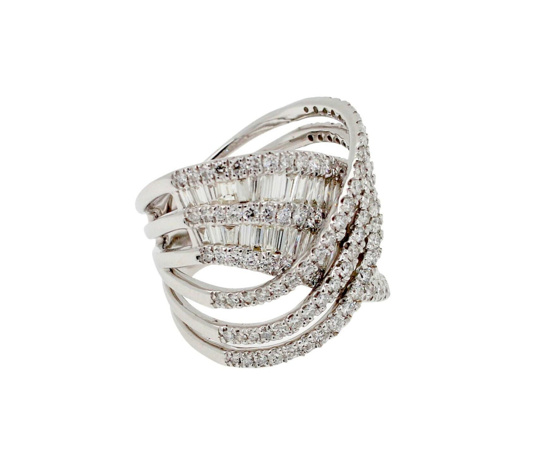Brilliant Cut Baguette Shape Diamond Pave Set Channel Set Fancy Spiral Wave Cock