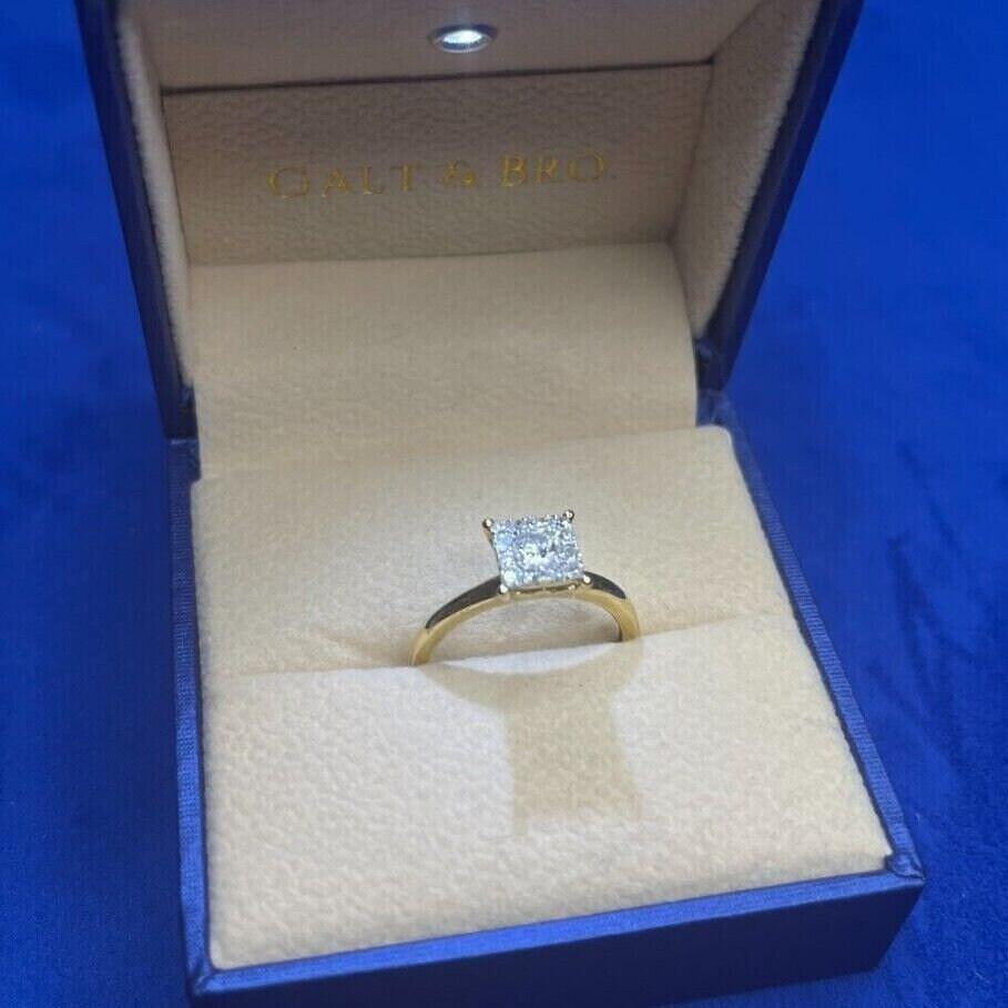 Brilliant Cut Diamond Square Princess Shape Halo Illusion Halo Pave Set Engageme