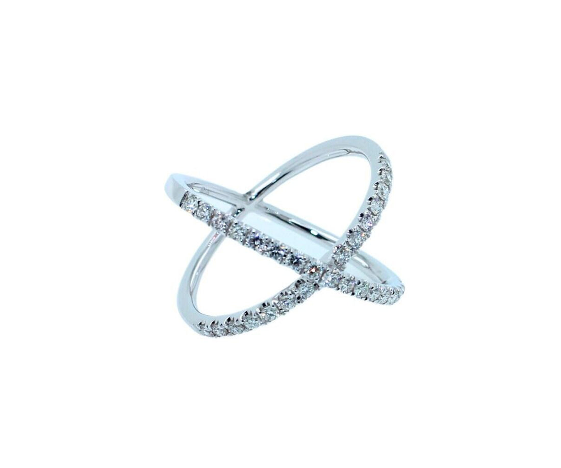 Brilliant Cut White Diamond X Criss Cross Pave Cocktail Fashion Open Bypass 14 K