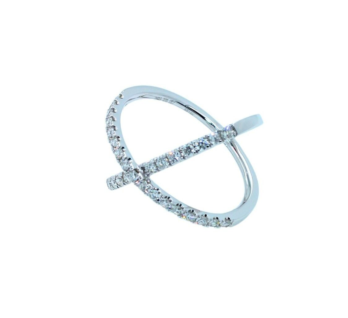 Brilliant Cut White Diamond X Criss Cross Pave Cocktail Fashion Open Bypass 14 K