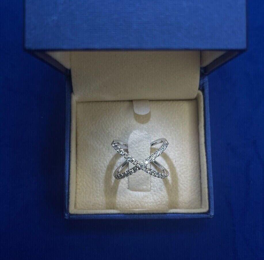 Brilliant Cut White Diamond X Criss Cross Pave Cocktail Fashion Open Bypass 14 K