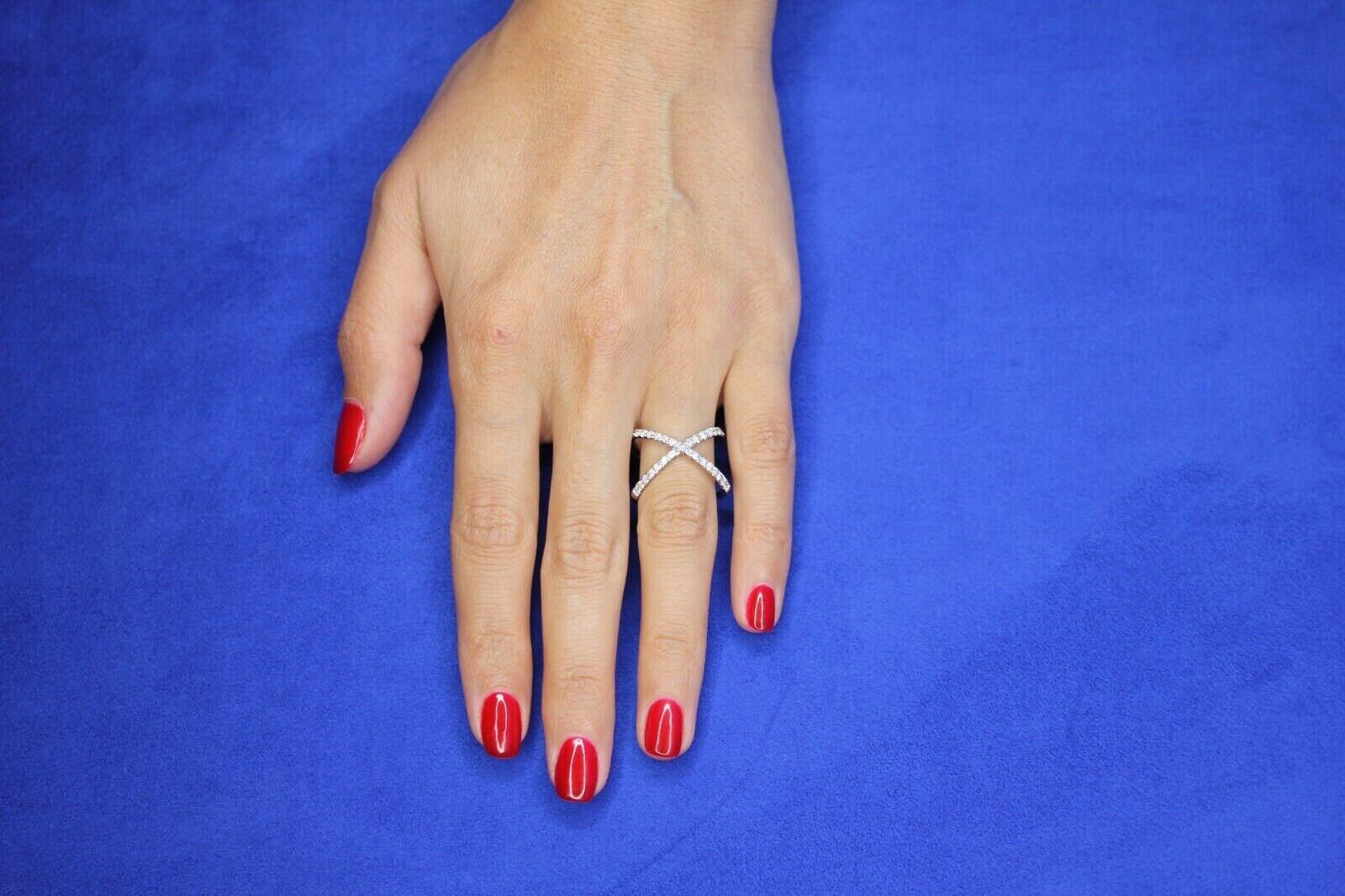 Brilliant Cut White Diamond X Criss Cross Pave Cocktail Fashion Open Bypass 14 K