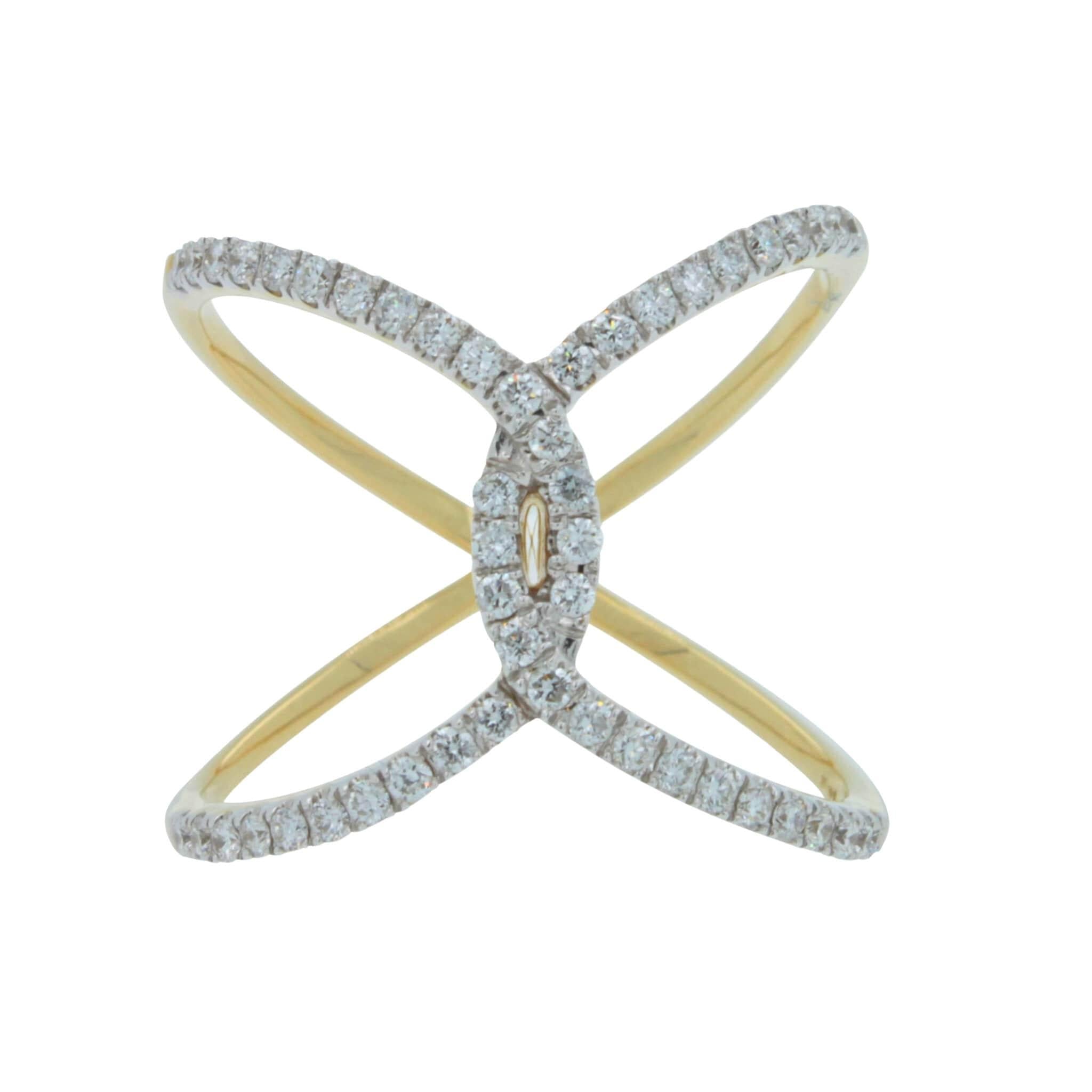 Brilliant Cut White Diamond X Criss Cross Pave Cocktail Fashion Open Bypass 14 K