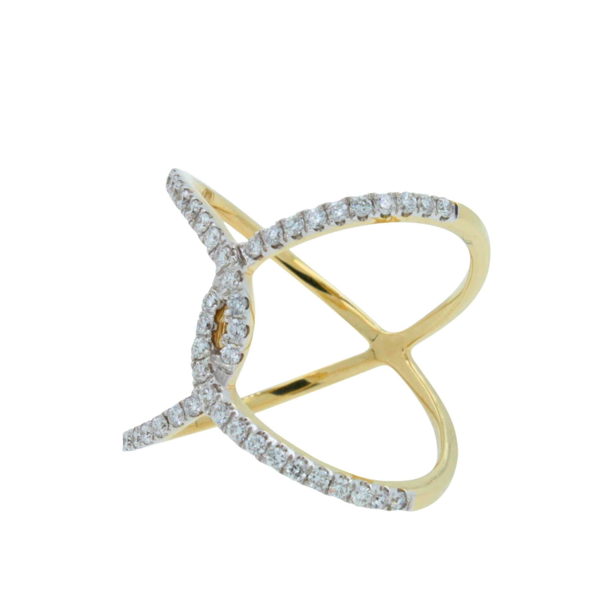 Brilliant Cut White Diamond X Criss Cross Pave Cocktail Fashion Open Bypass 14 K