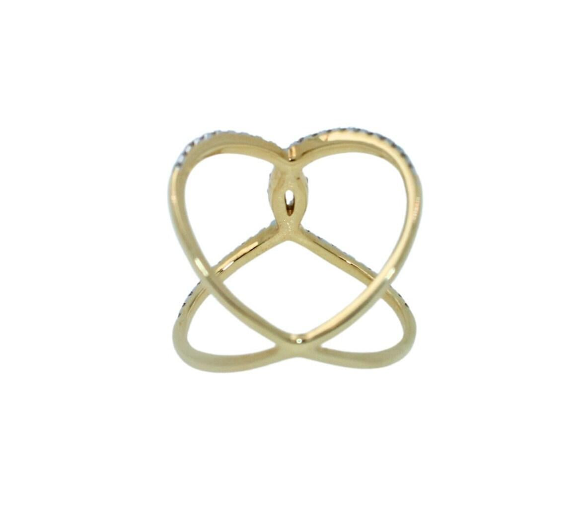 Brilliant Cut White Diamond X Criss Cross Pave Cocktail Fashion Open Bypass 14 K