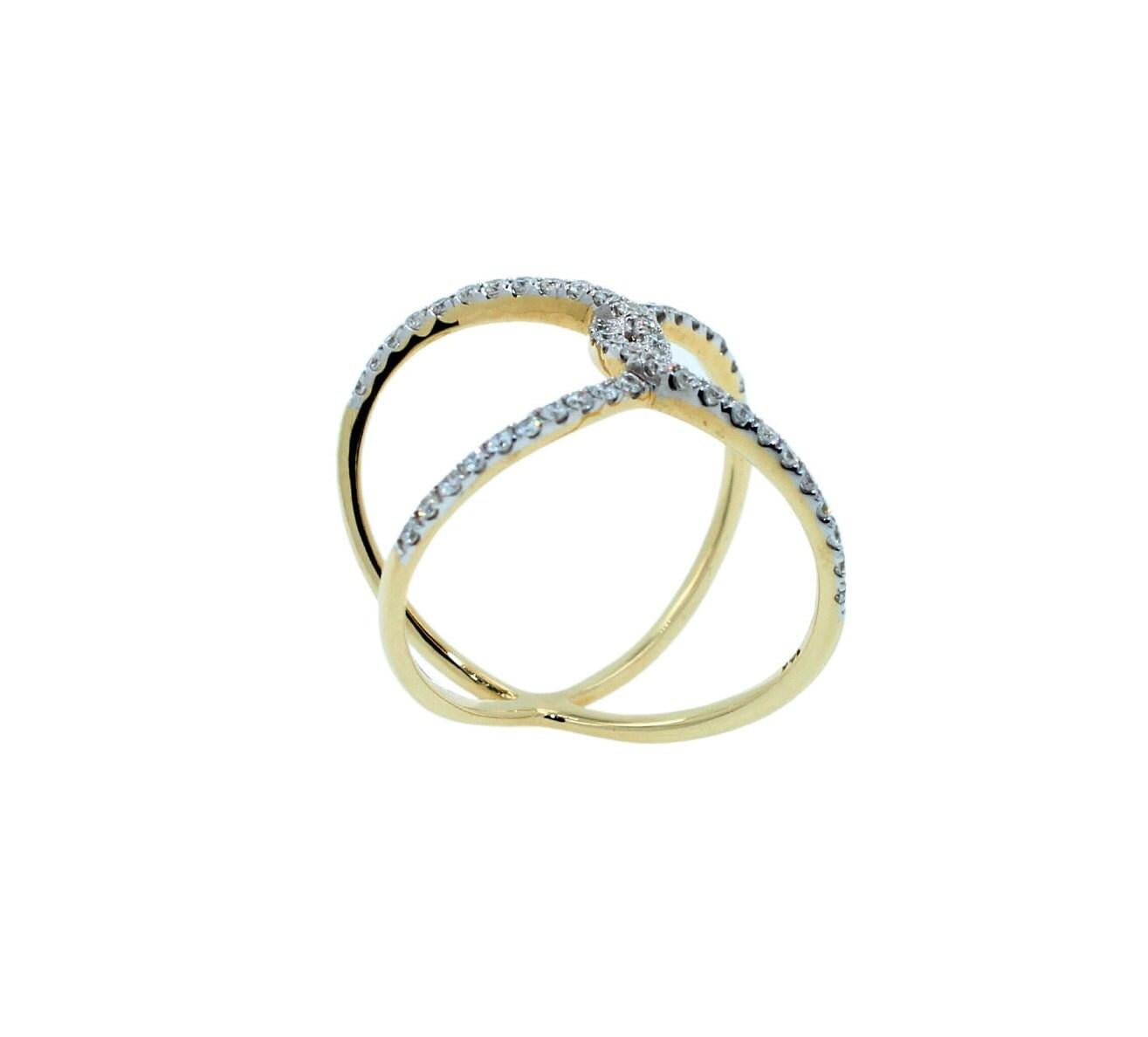 Brilliant Cut White Diamond X Criss Cross Pave Cocktail Fashion Open Bypass 14 K